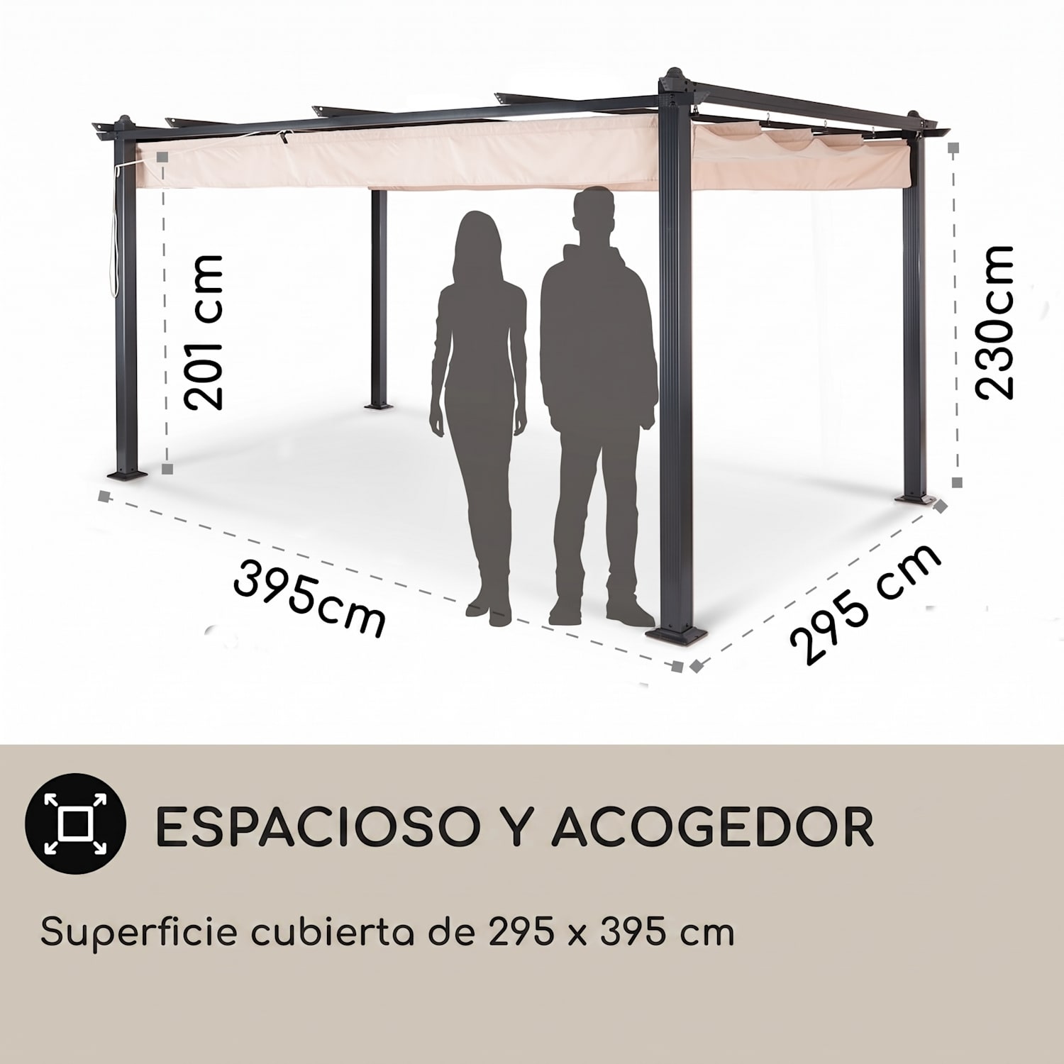 Pantheon Pérgola Colgadizo 3 x 4 m Aluminio Toldo Poliéster 3 x 4 m | Negro | Beige