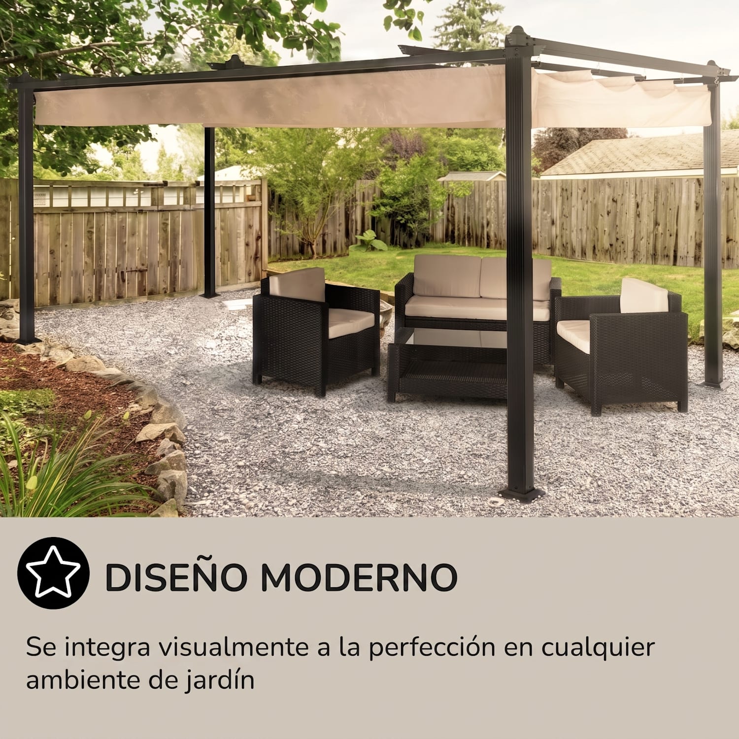 Pantheon Pérgola Colgadizo 3 x 4 m Aluminio Toldo Poliéster 3 x 4 m | Negro | Beige