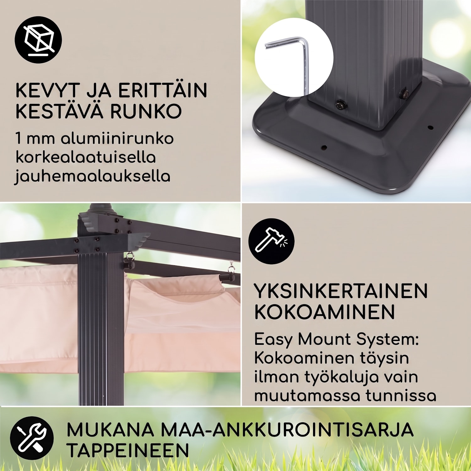 blumfeldt Pantheon pergola | 3 x 4 m | Säänkestävä | UV-suoja | Ympäri vuoden käyttöön 3 x 4 m | Musta | Beige