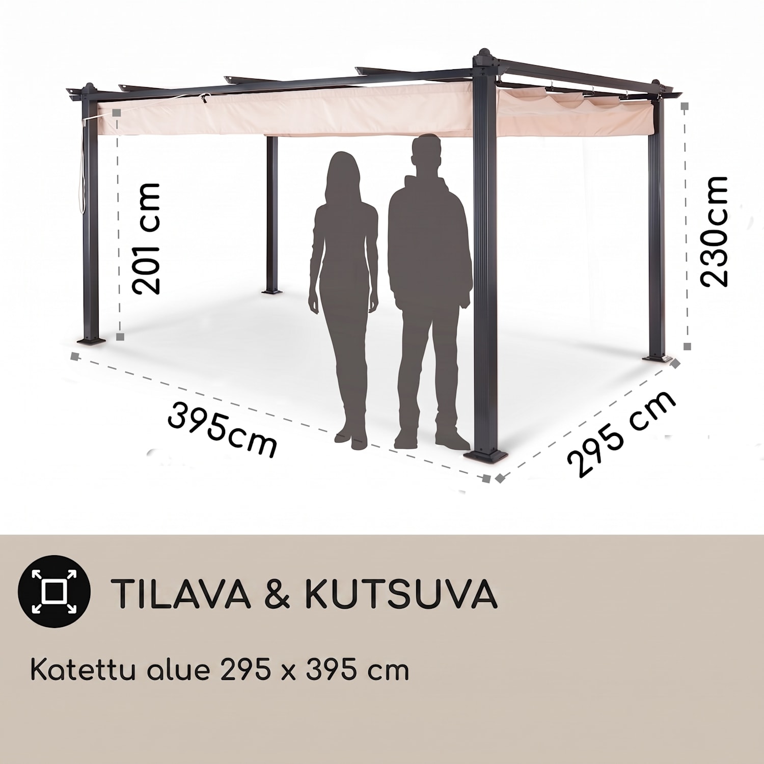 blumfeldt Pantheon pergola | 3 x 4 m | Säänkestävä | UV-suoja | Ympäri vuoden käyttöön 3 x 4 m | Musta | Beige