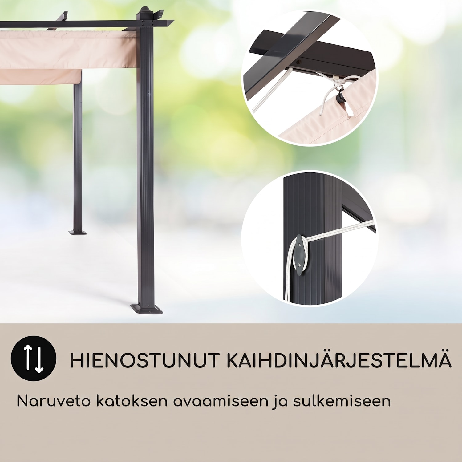 blumfeldt Pantheon pergola | 3 x 4 m | Säänkestävä | UV-suoja | Ympäri vuoden käyttöön 3 x 4 m | Musta | Beige