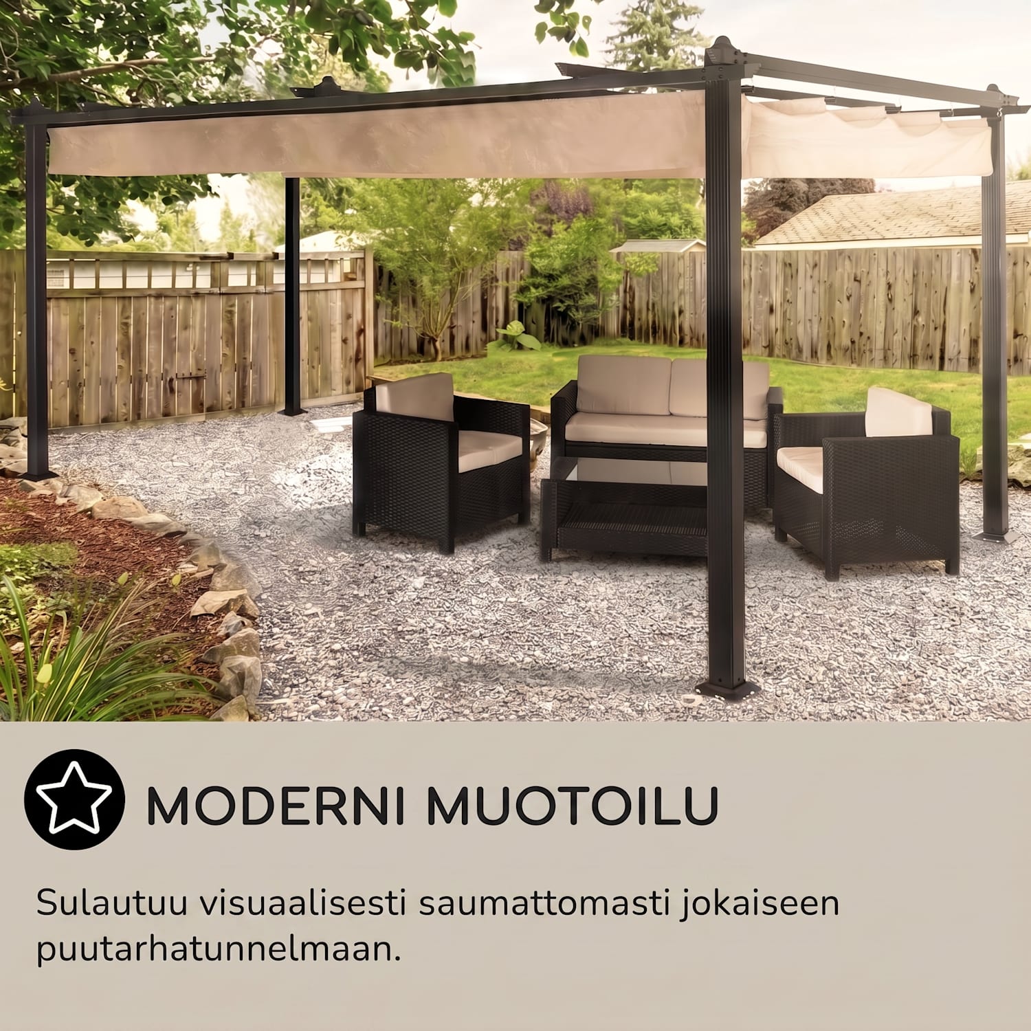 blumfeldt Pantheon pergola | 3 x 4 m | Säänkestävä | UV-suoja | Ympäri vuoden käyttöön 3 x 4 m | Musta | Beige