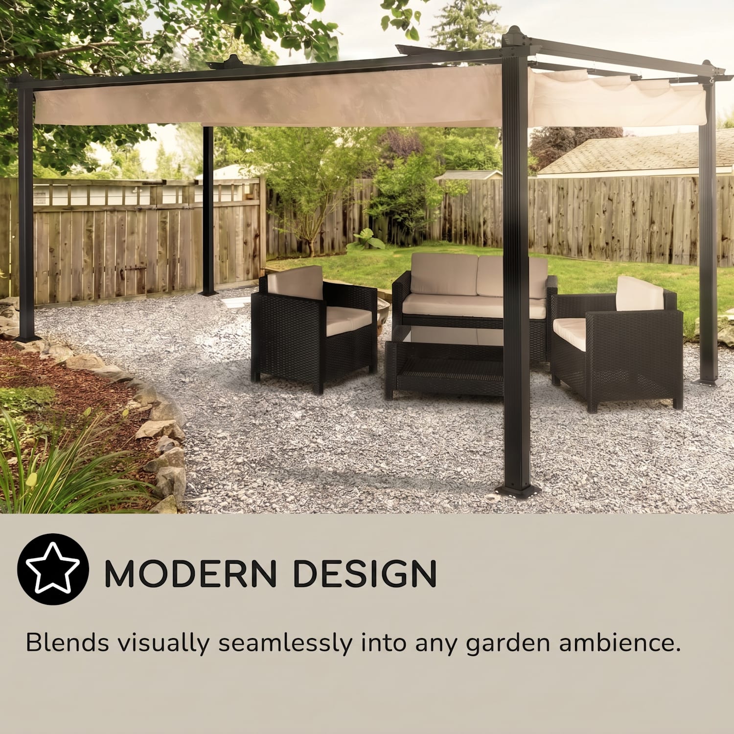 Pantheon 3 x 4 pergola katos 3 x 4 m alumiinia aurinkosuoja polyesteria 3 x 4 m | Musta | Beige