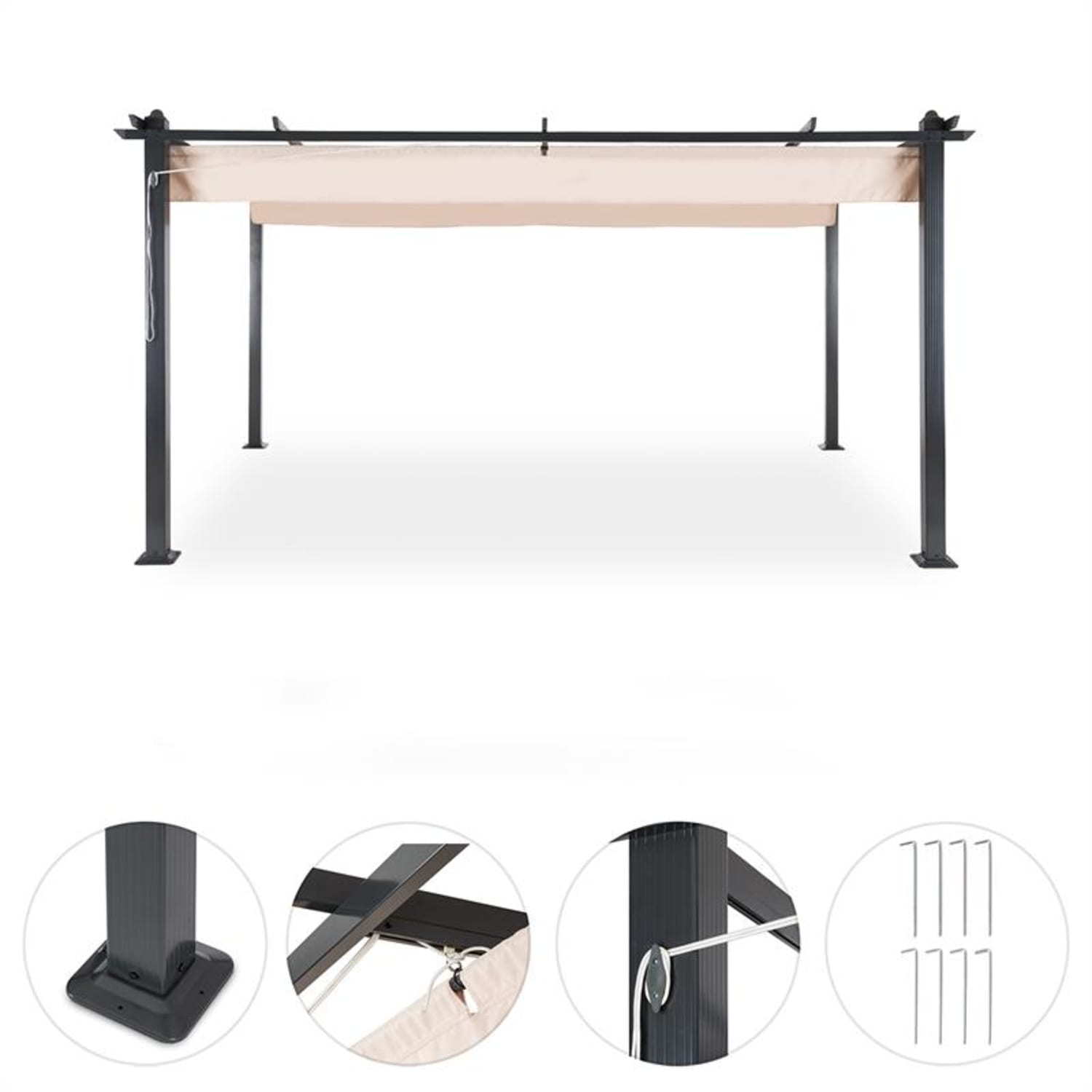 Pantheon, pergola, přístřešek, 3 x 4 m, hliník, stříška proti slunci, polyester 3 x 4 m | Černá | Béžová