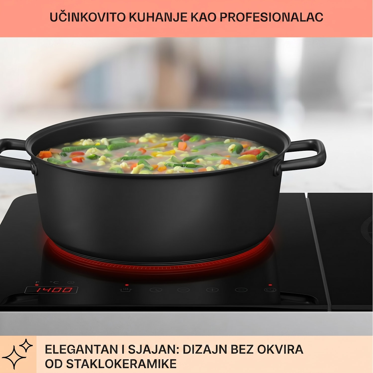 Cookio dvostruka indukcijska ploča za kuhanje 3500W tajmer staklokeramika 