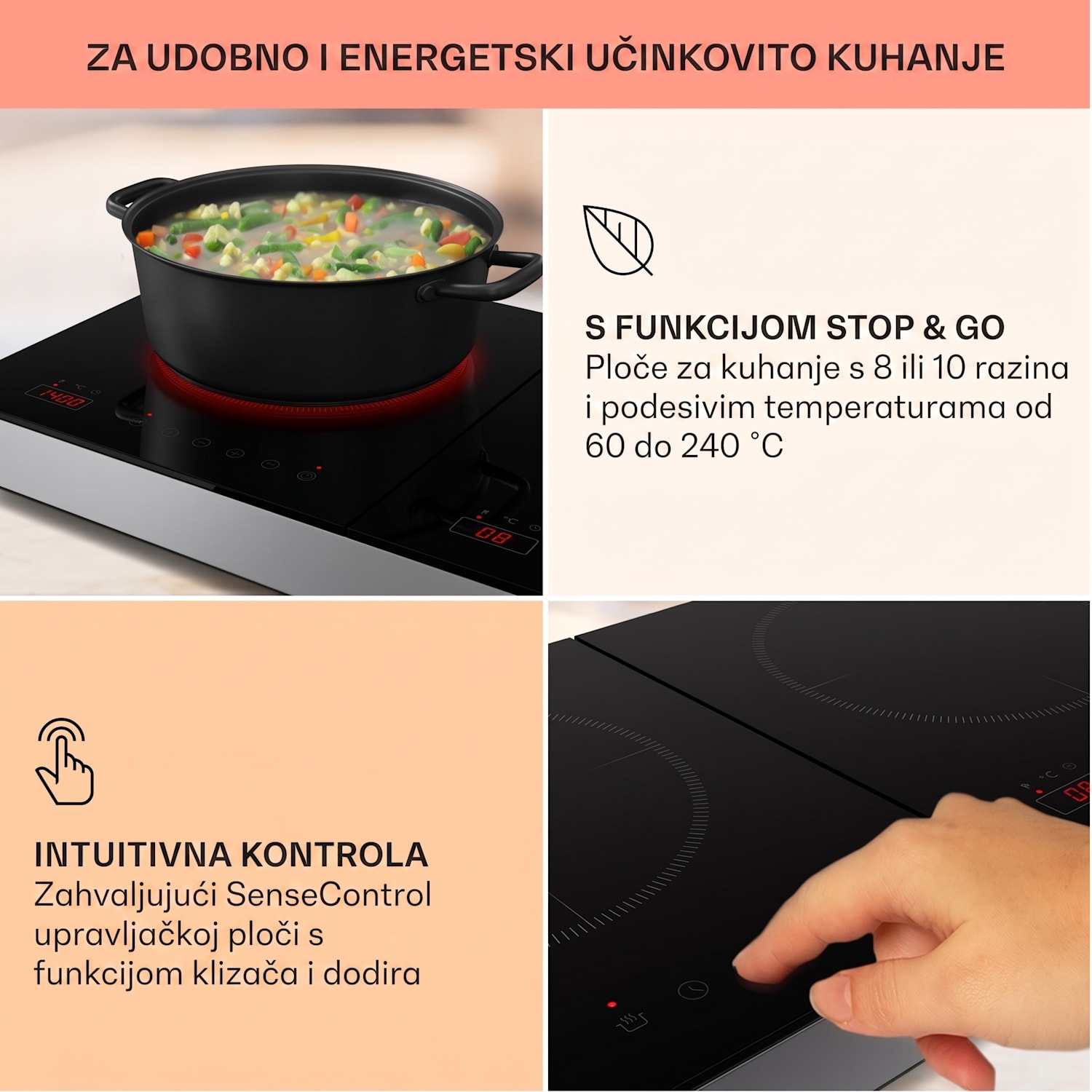 Cookio dvostruka indukcijska ploča za kuhanje 3500W tajmer staklokeramika 