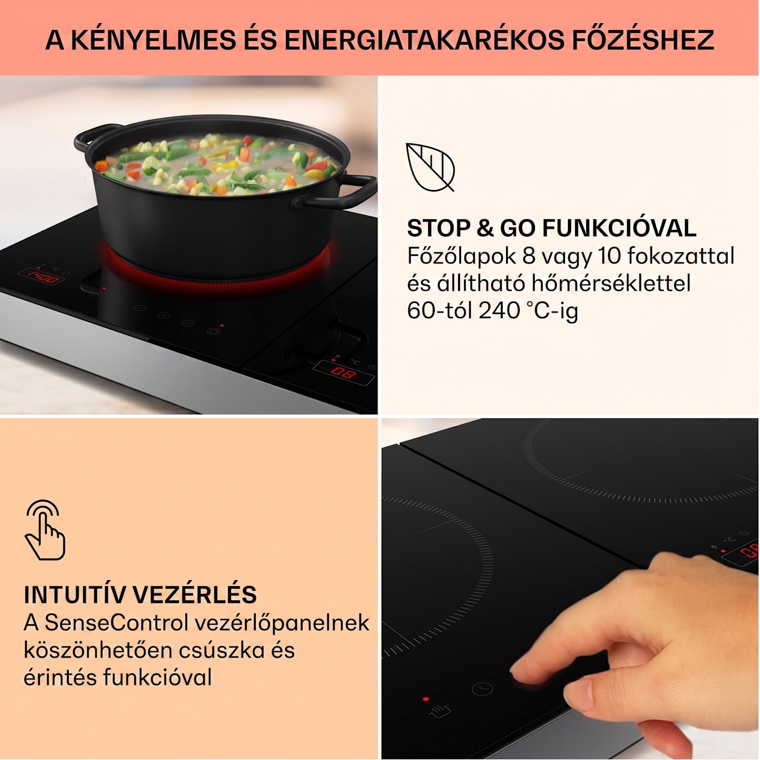 Cookio, dupla indukciós főzőlap, 3500 W, időzítő, üvegkerámia 
