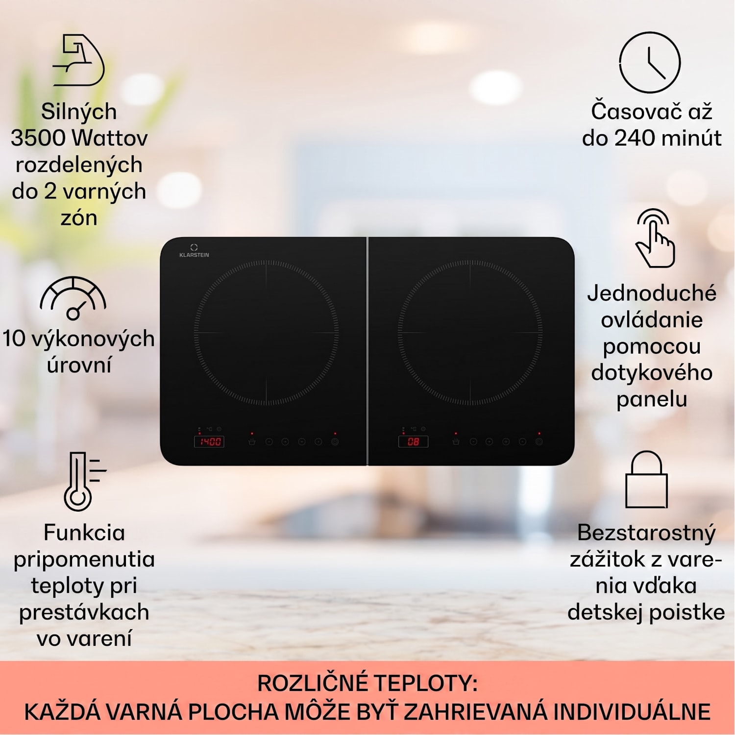 Cookio, dvojitá indukčná varná doska, 3500 W, časovač, sklokeramika 