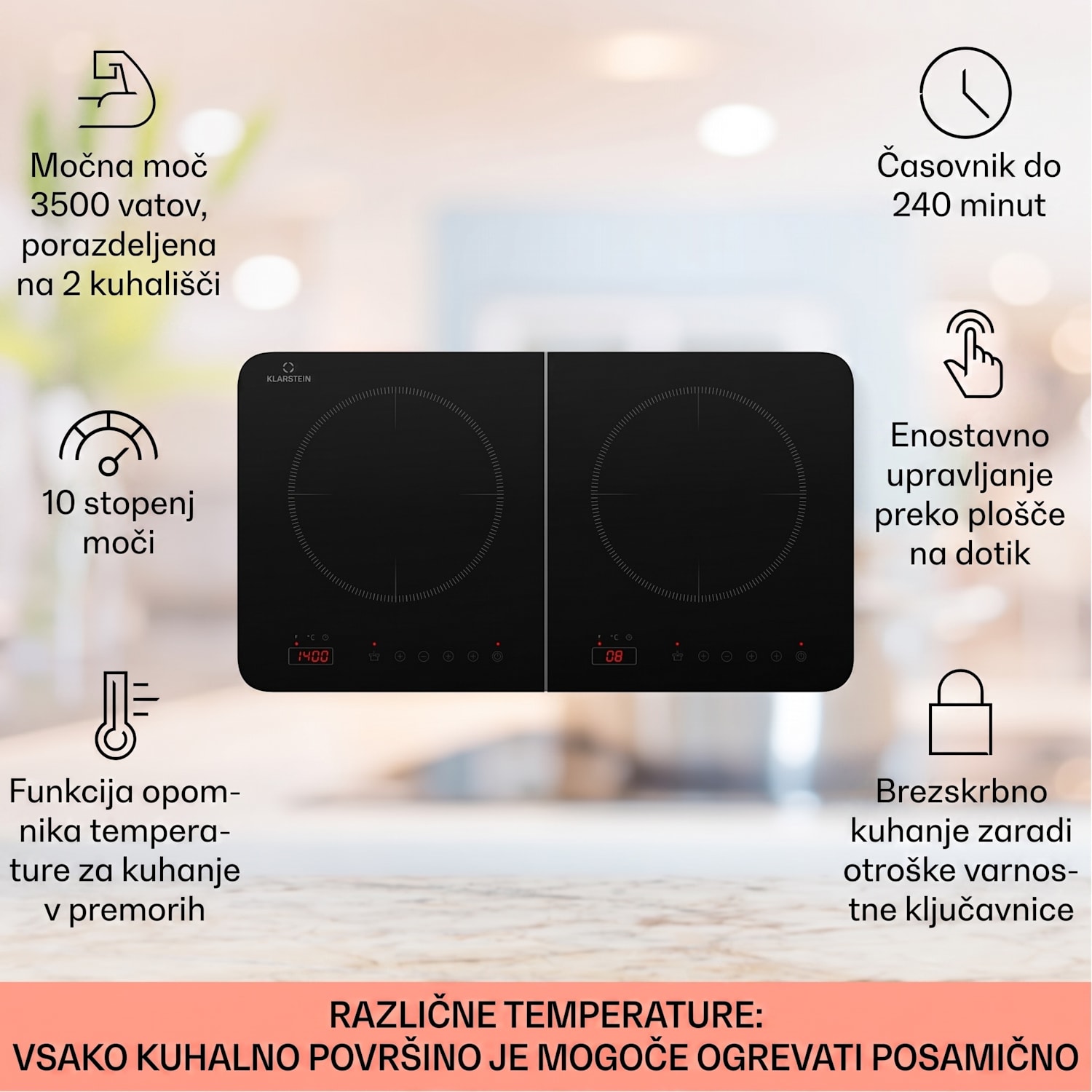 Cookio dvojna indukcijska kuhalna plošča 3500W s časovnikom, steklokeramika 