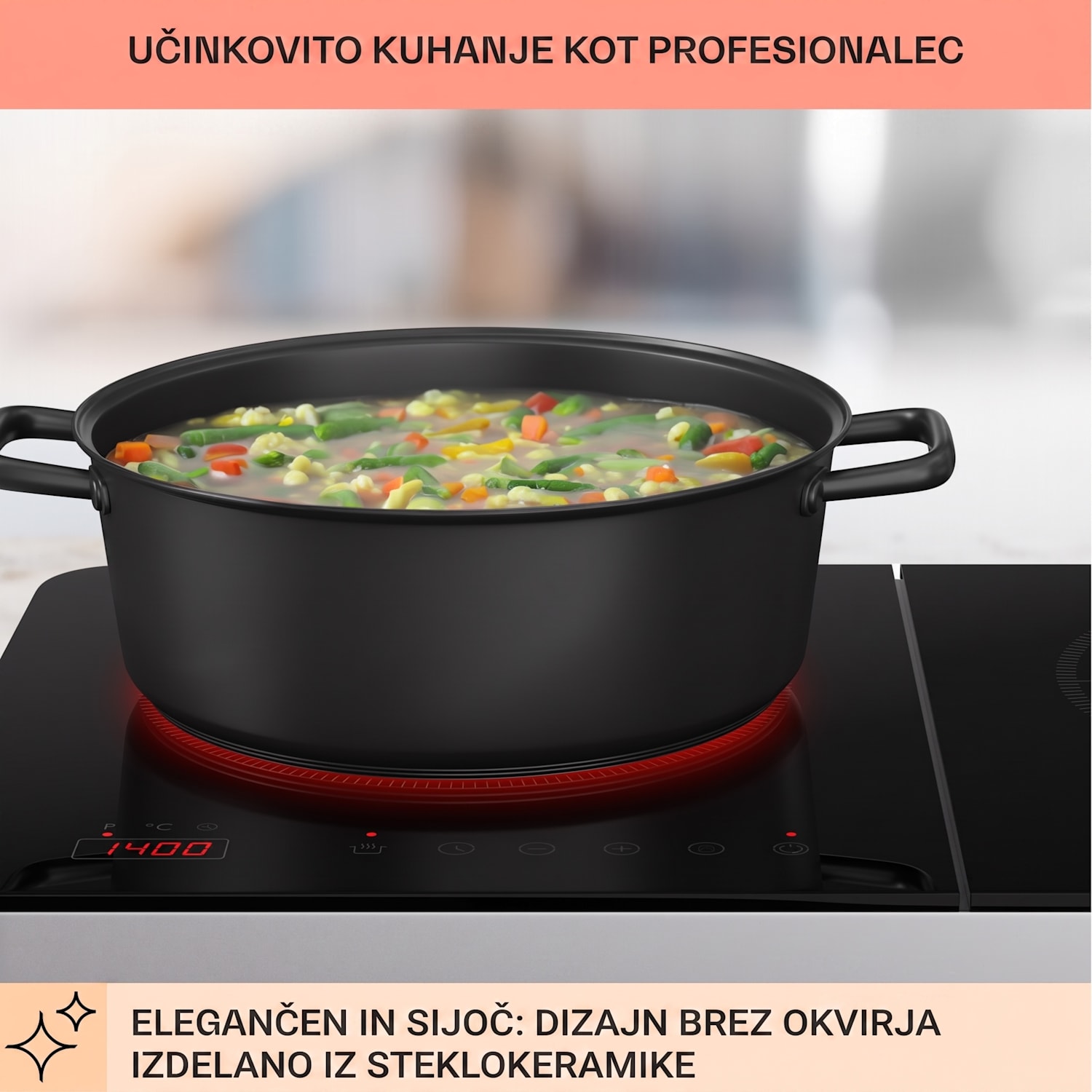 Cookio dvojna indukcijska kuhalna plošča 3500W s časovnikom, steklokeramika 