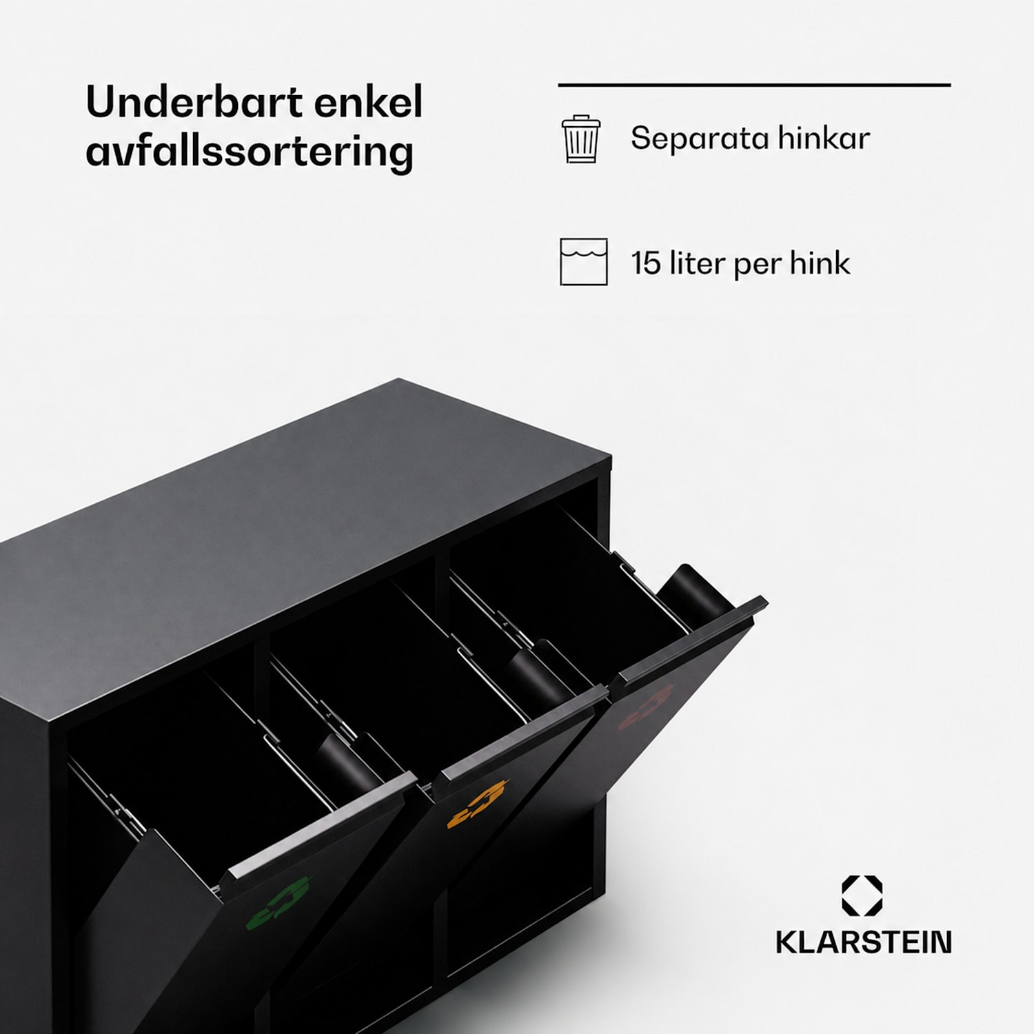 Ordnungshüter 3 soptunnor 45 liter 3 fack återvinning väggmontering 45 L | Svart