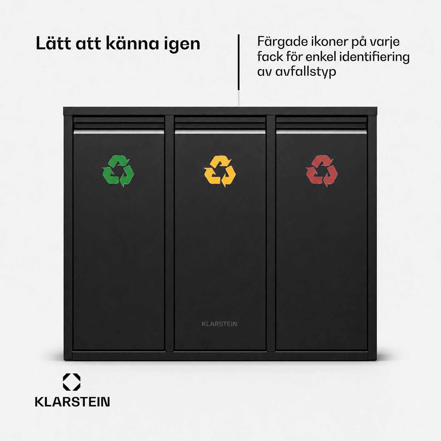 Ordnungshüter 3 soptunnor 45 liter 3 fack återvinning väggmontering 45 L | Svart