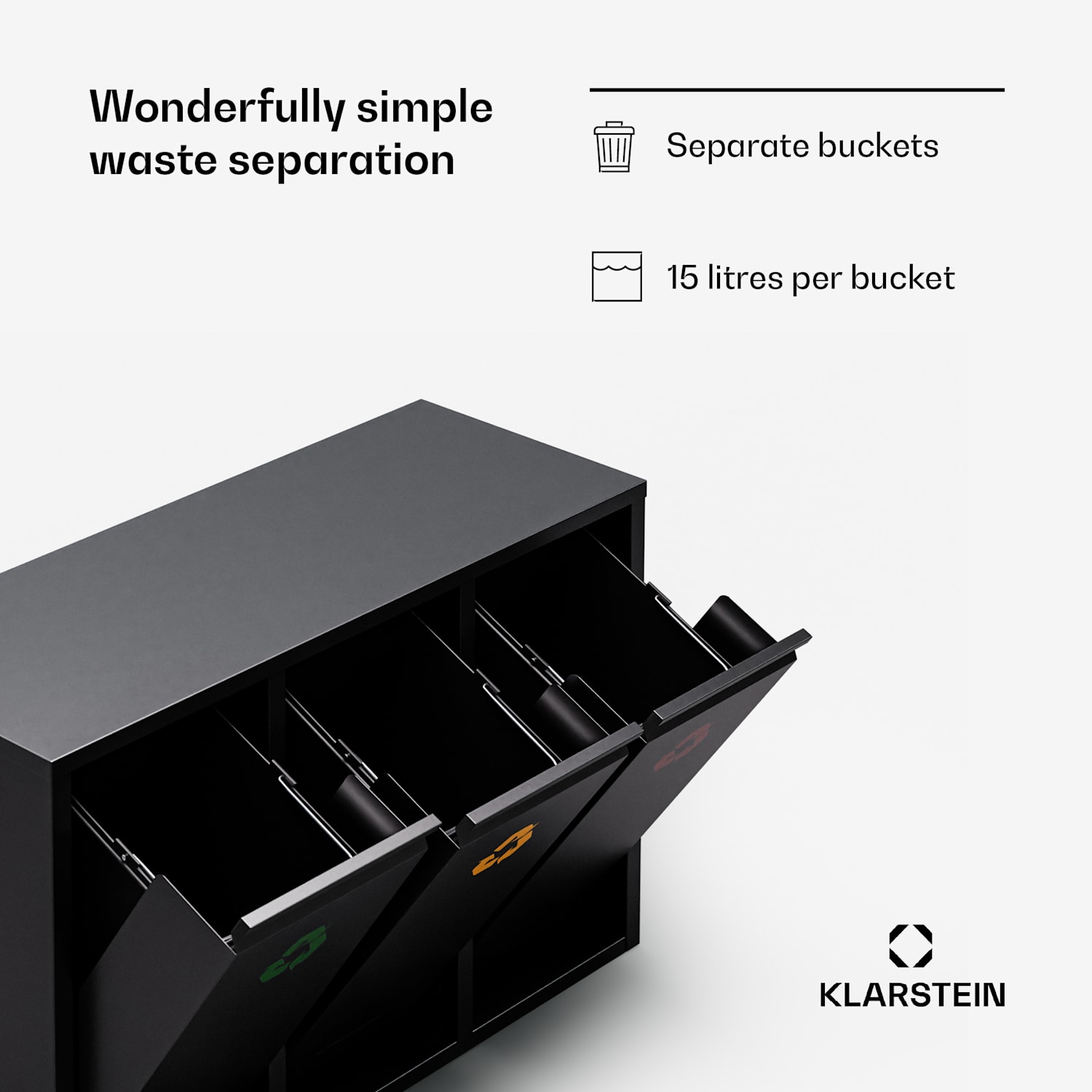 Ordnungshüter 3, szemetes, 45 literes, 3 szelektív hulladékgyűjtő kosár, falra szerelhető 45 Ltr | Fekete