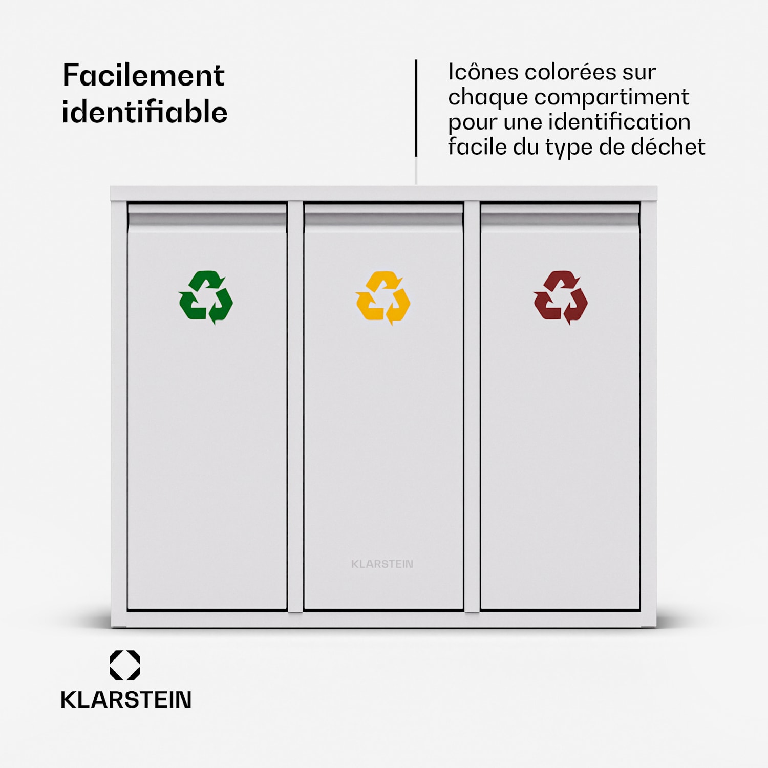 Ordnungshüter 3 poubelle 45 litres 3 bacs recyclage Installation murale 45 L | Blanc