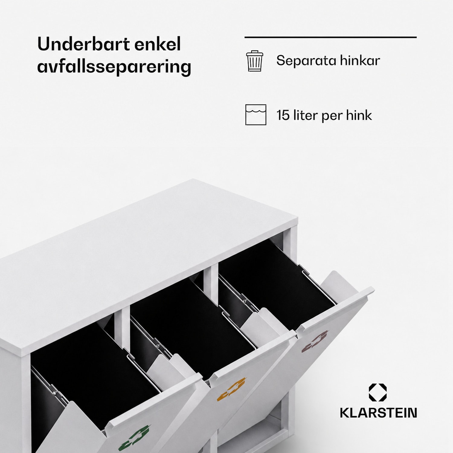 Ordnungshüter 3 soptunnor 45 liter 3 fack återvinning väggmontering 45 L | Vit