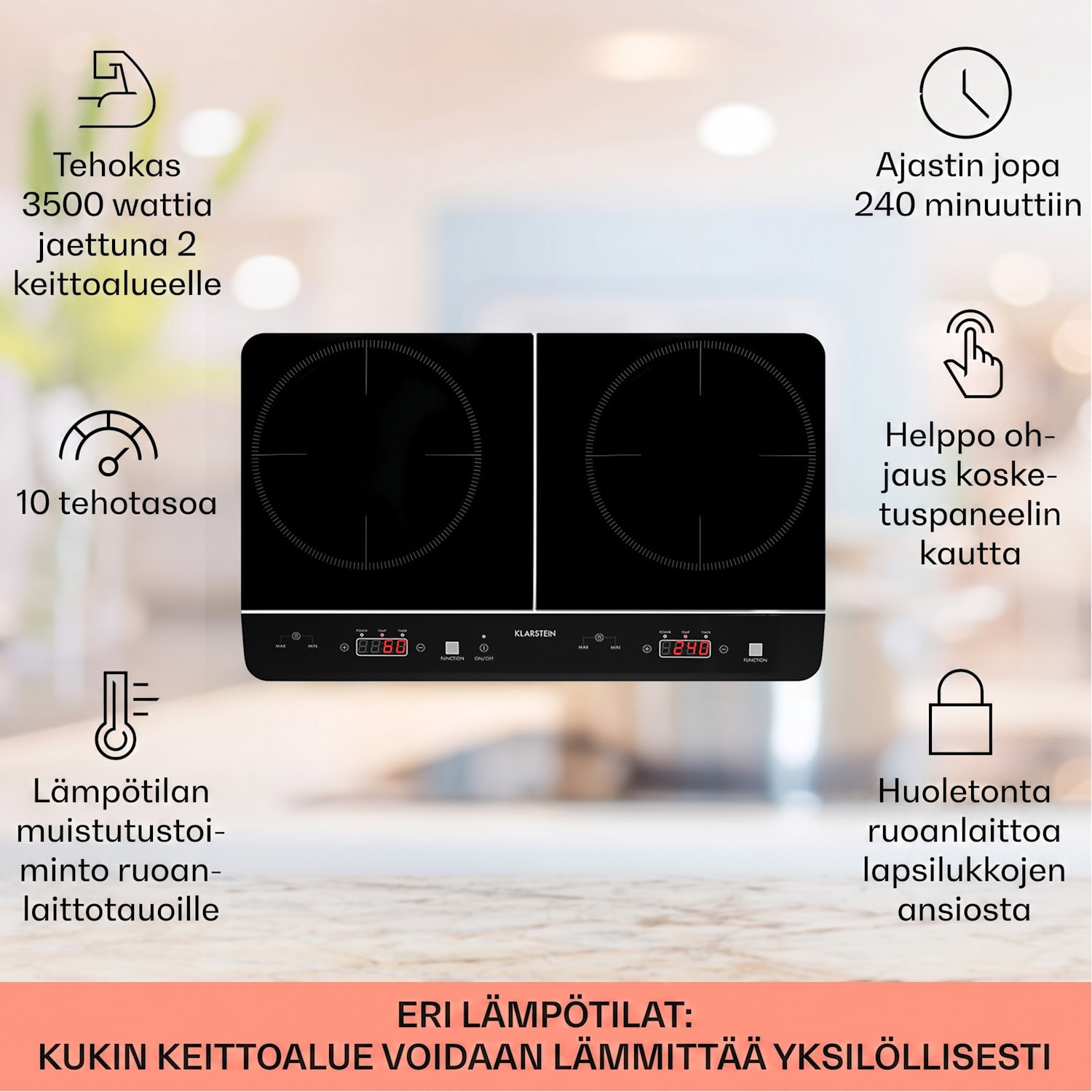 VariCook Neo induktiokeittotaso 3500W SenseControl lasikeramiikka, kaksikeittoalue 2 | Mattamusta