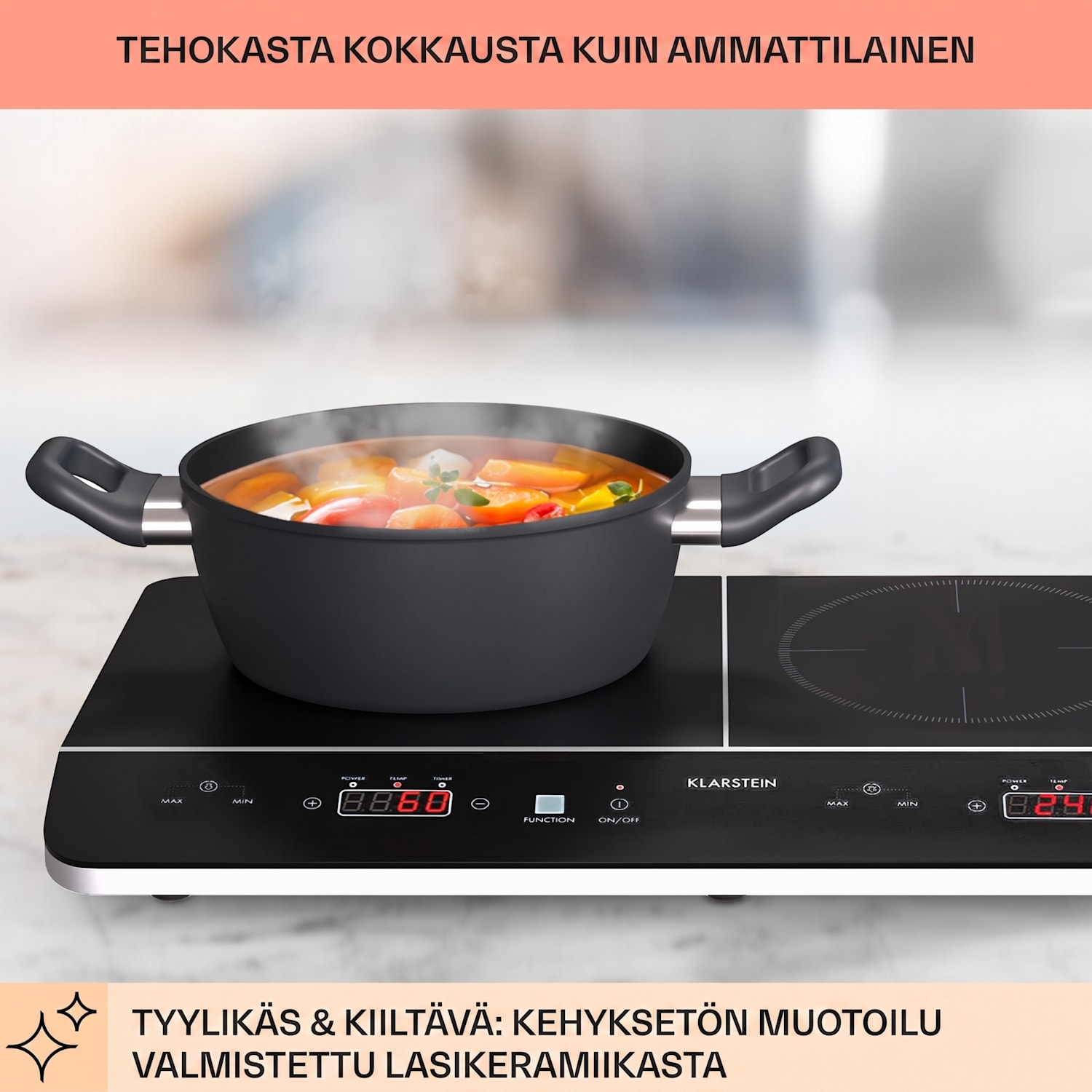 VariCook Neo induktiokeittotaso 3500W SenseControl lasikeramiikka, kaksikeittoalue 2 | Mattamusta