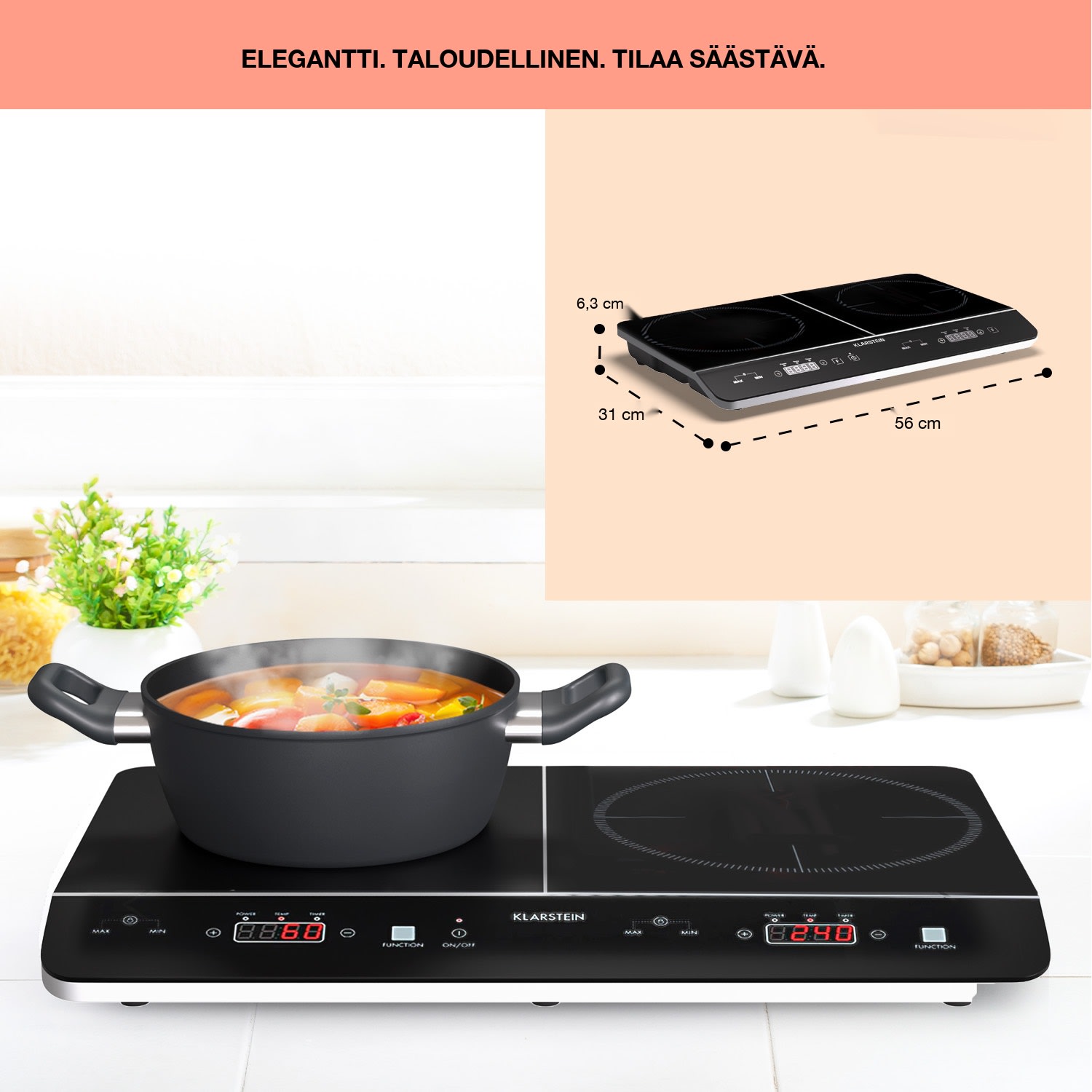 VariCook Neo induktiokeittotaso 3500W SenseControl lasikeramiikka, kaksikeittoalue 2 | Mattamusta