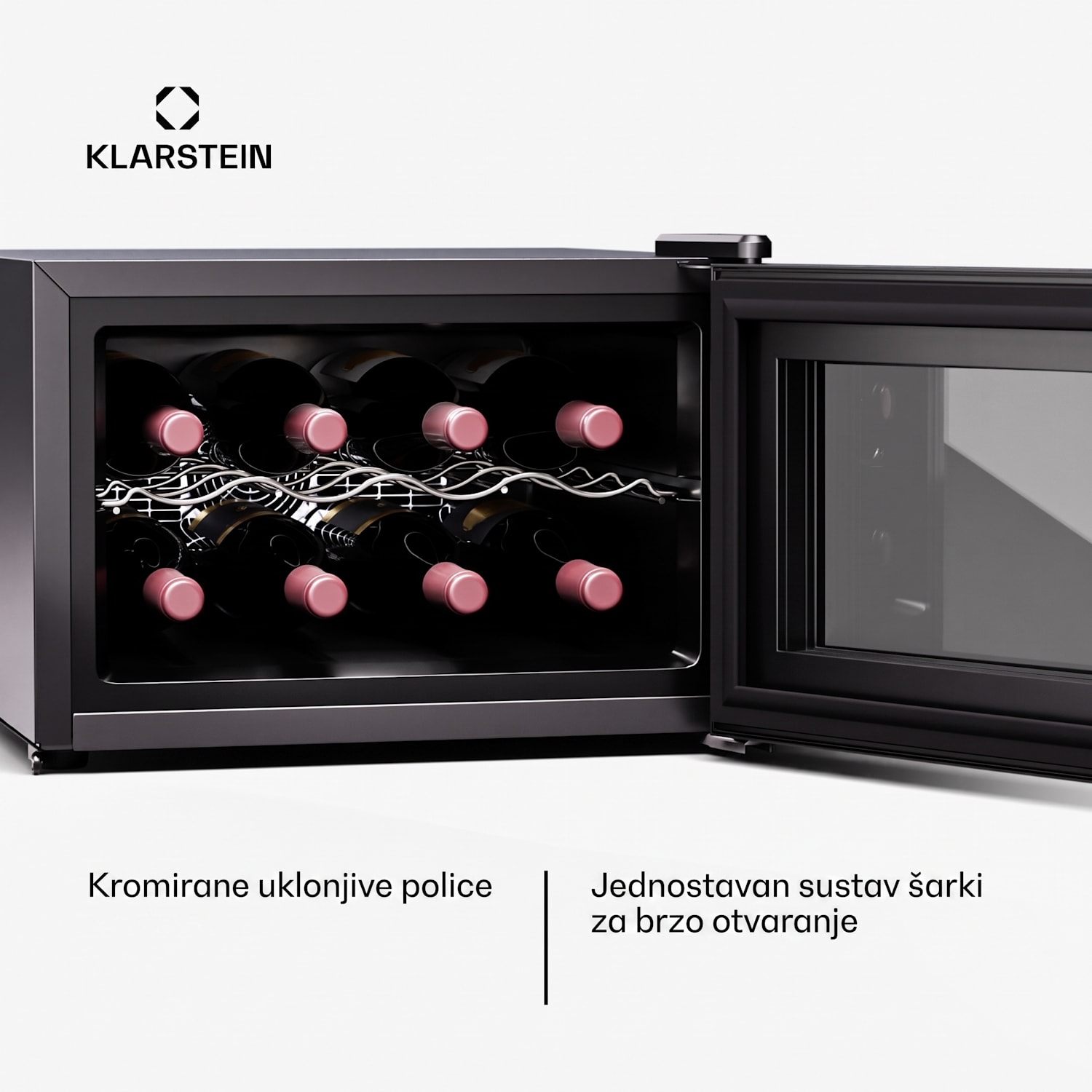 Shiraz 8 Uno, hladnjak za vino, 8 boca, 8 - 18 °C, kontrola na dodir 8 boca | 1 | Crna