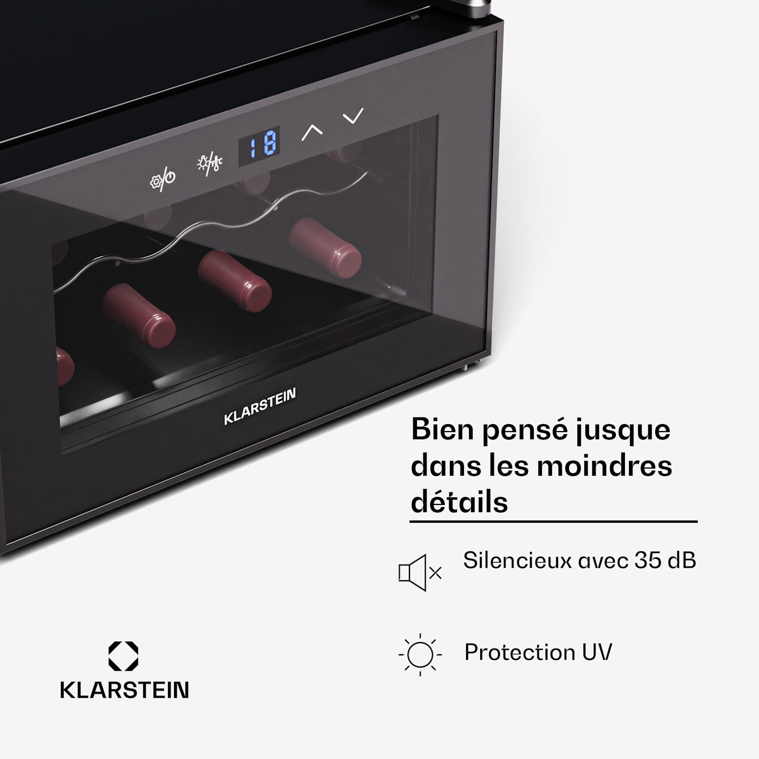 Shiraz 8 Uno - Frigorifero per vini, 8 bottiglie, 8-18 °C, controllo touch 8 bottiglie | 1 zona di raffreddamento | Nero