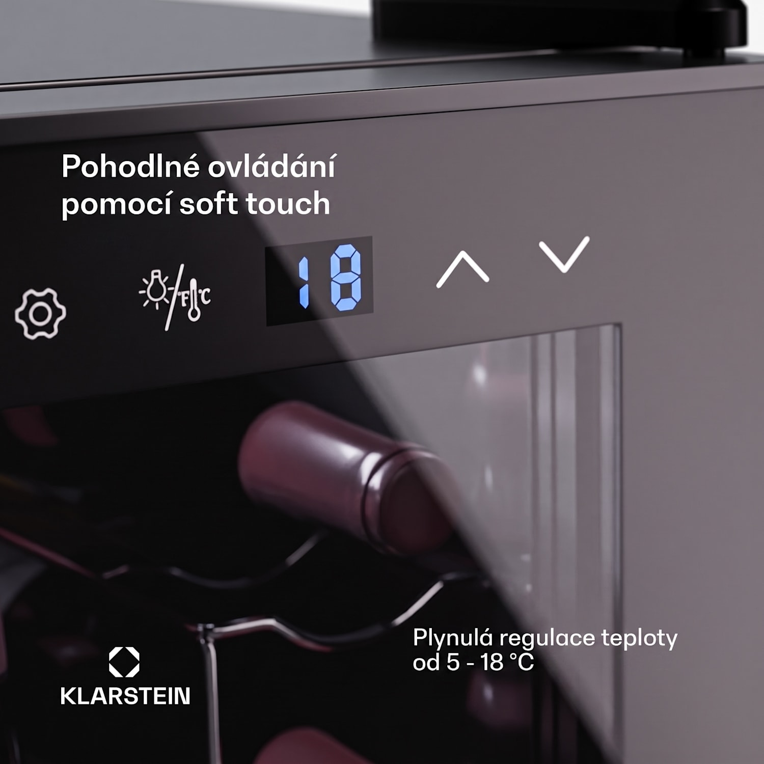 Shiraz 8 Uno, vertikální vinotéka, 8 lahví, 8-18 °C, dotykové ovládání 8 lahví (vertikálně) | 1 chladící zóna | Černá