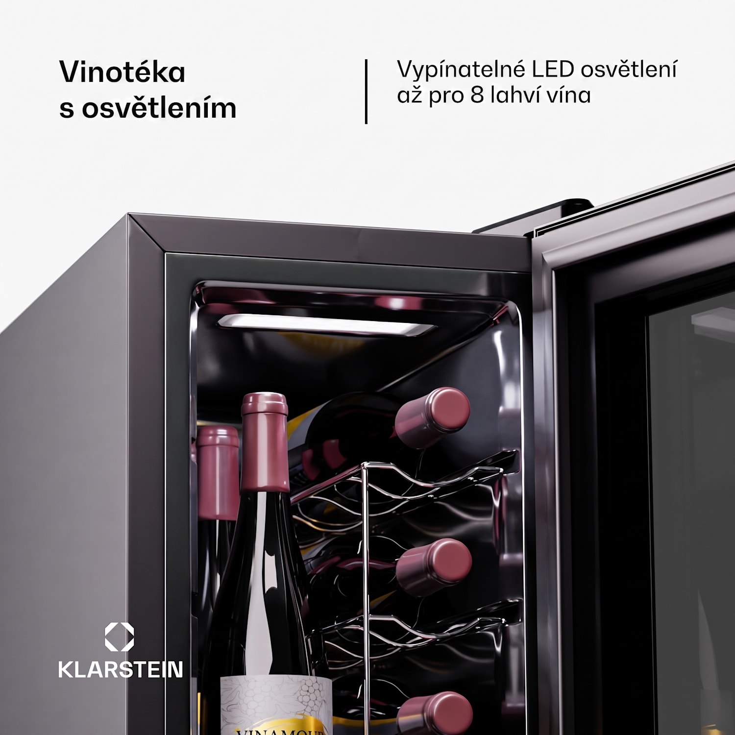 Shiraz 8 Uno, vertikální vinotéka, 8 lahví, 8-18 °C, dotykové ovládání 8 lahví (vertikálně) | 1 chladící zóna | Černá