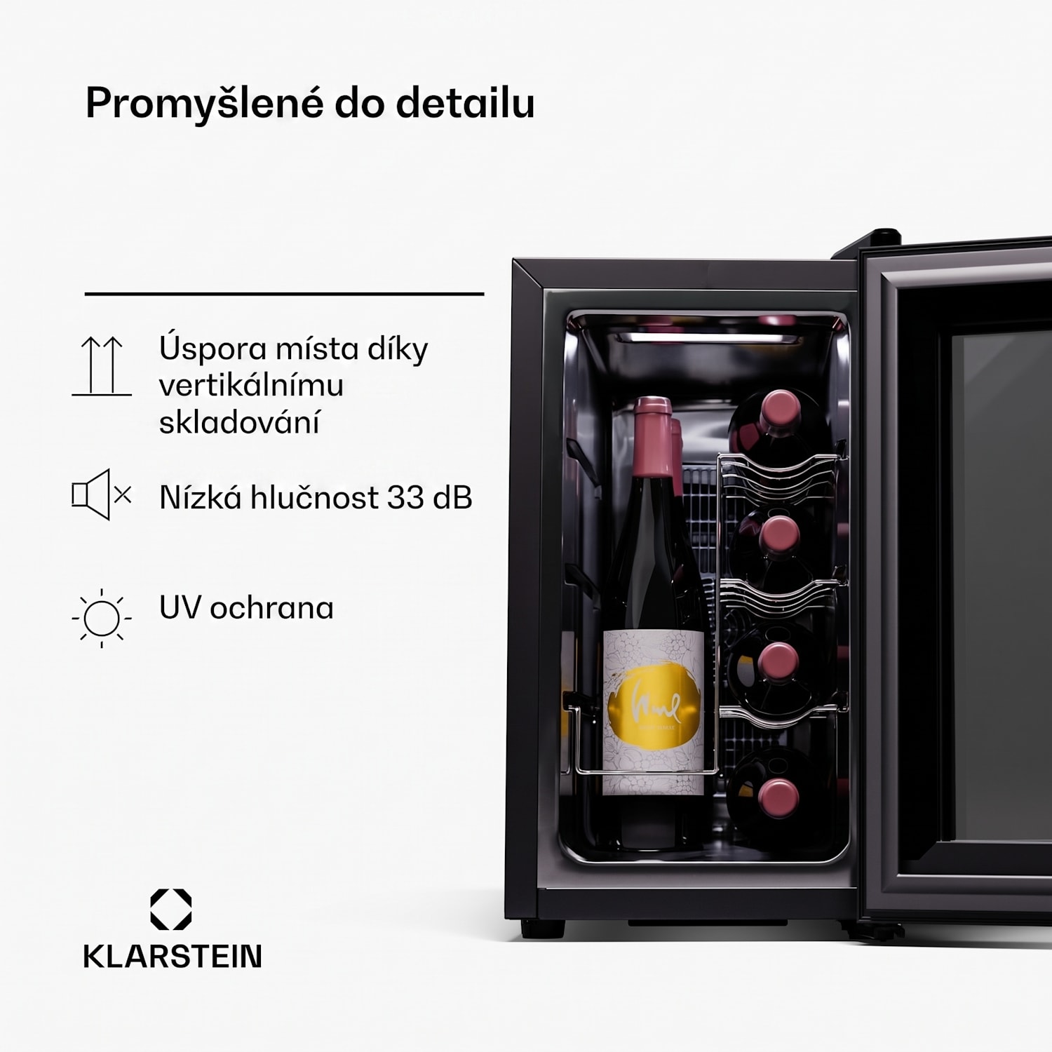 Shiraz 8 Uno, vertikální vinotéka, 8 lahví, 8-18 °C, dotykové ovládání 8 lahví (vertikálně) | 1 chladící zóna | Černá