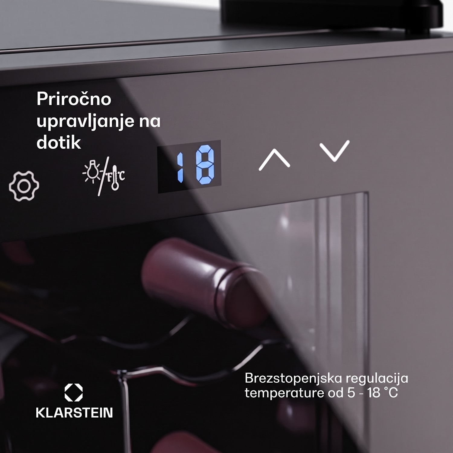 Shiraz 8 Uno, vertikalen hladilnik za vino, 8 steklenic, 8 do18 °C, upravljanje na dotik 8 steklenic (navpično) | 1 | Črna