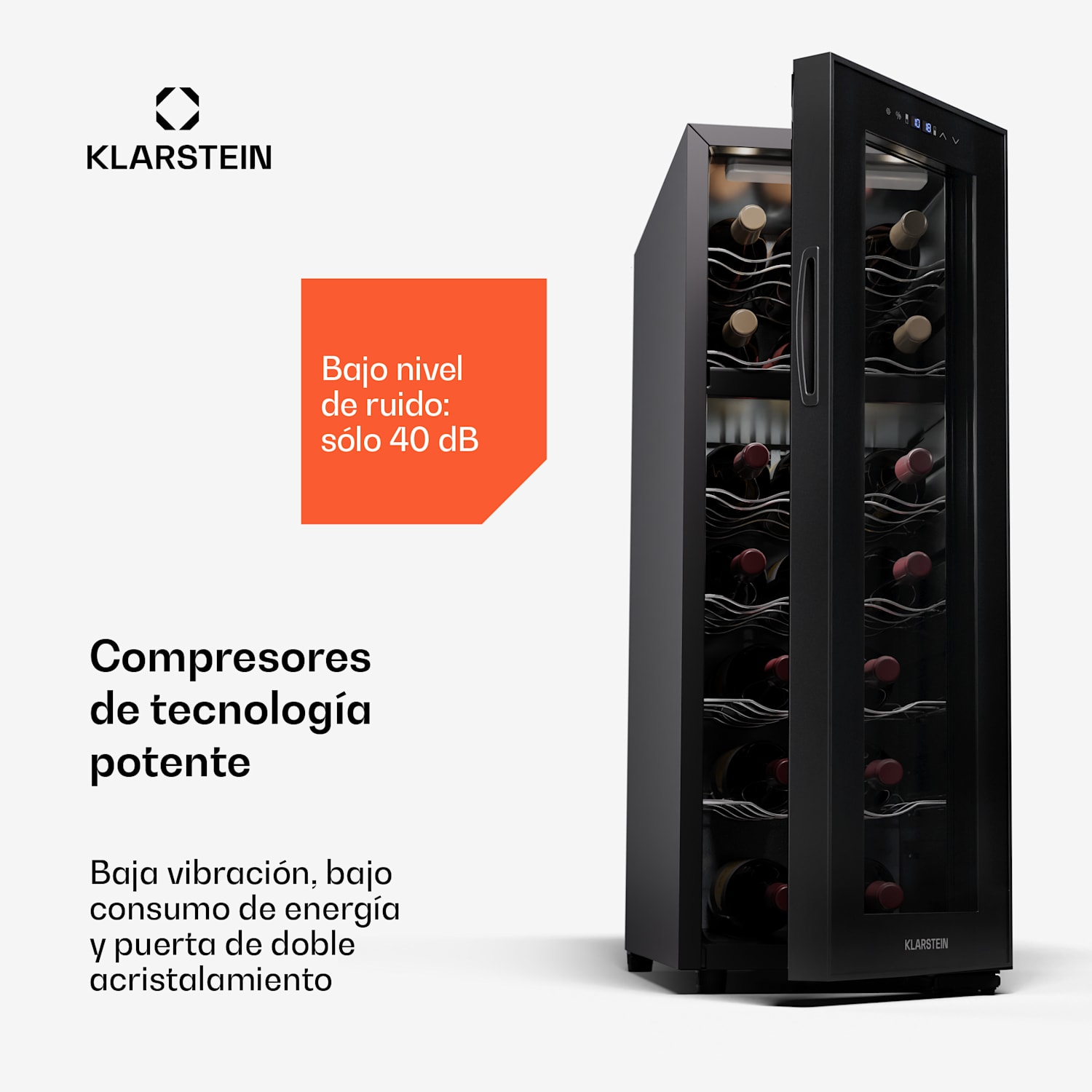 Shiraz 18 Duo refrigerador de vino 2 zonas 53 L/18 botellas 5-18 °C Touch 18 botellas | 2 zonas de refrigeración | Negro