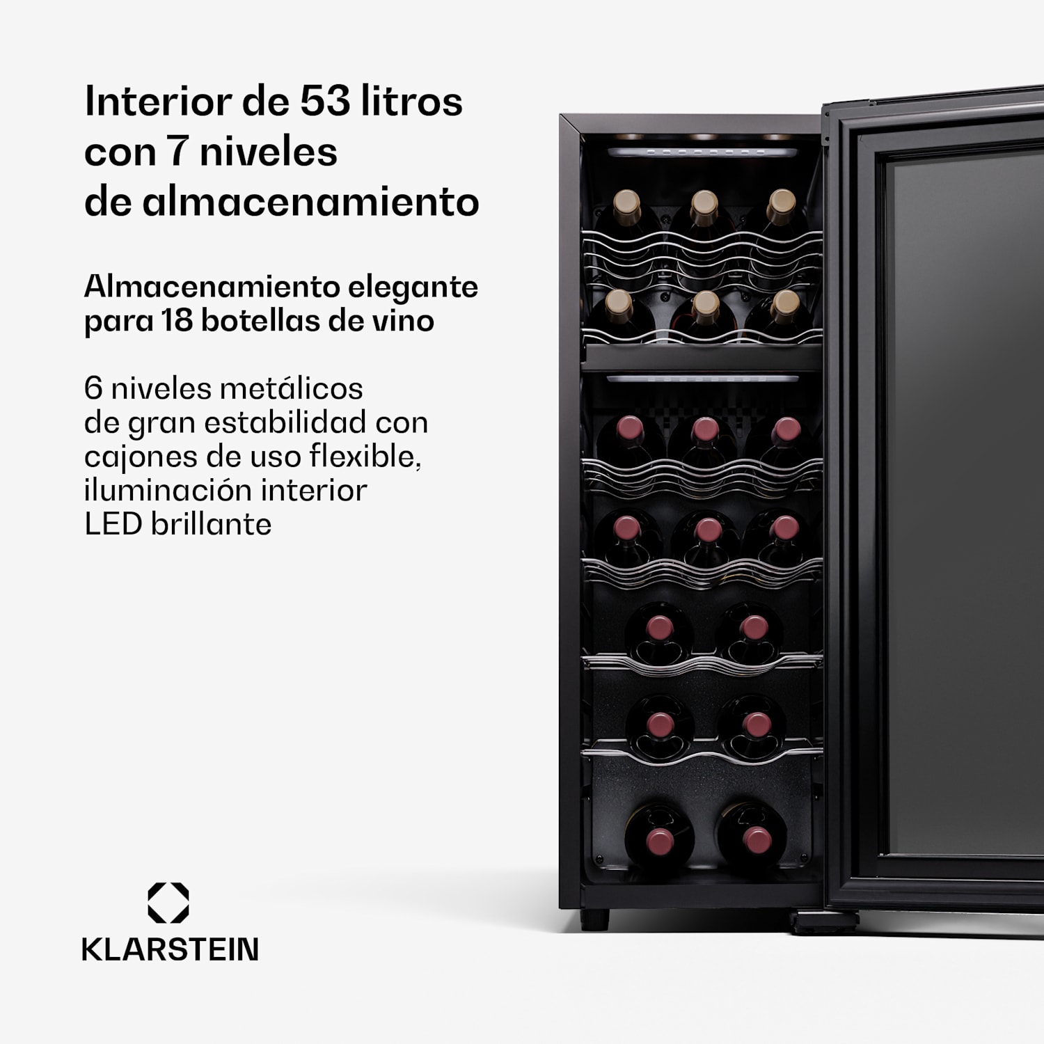 Shiraz 18 Duo refrigerador de vino 2 zonas 53 L/18 botellas 5-18 °C Touch 18 botellas | 2 zonas de refrigeración | Negro