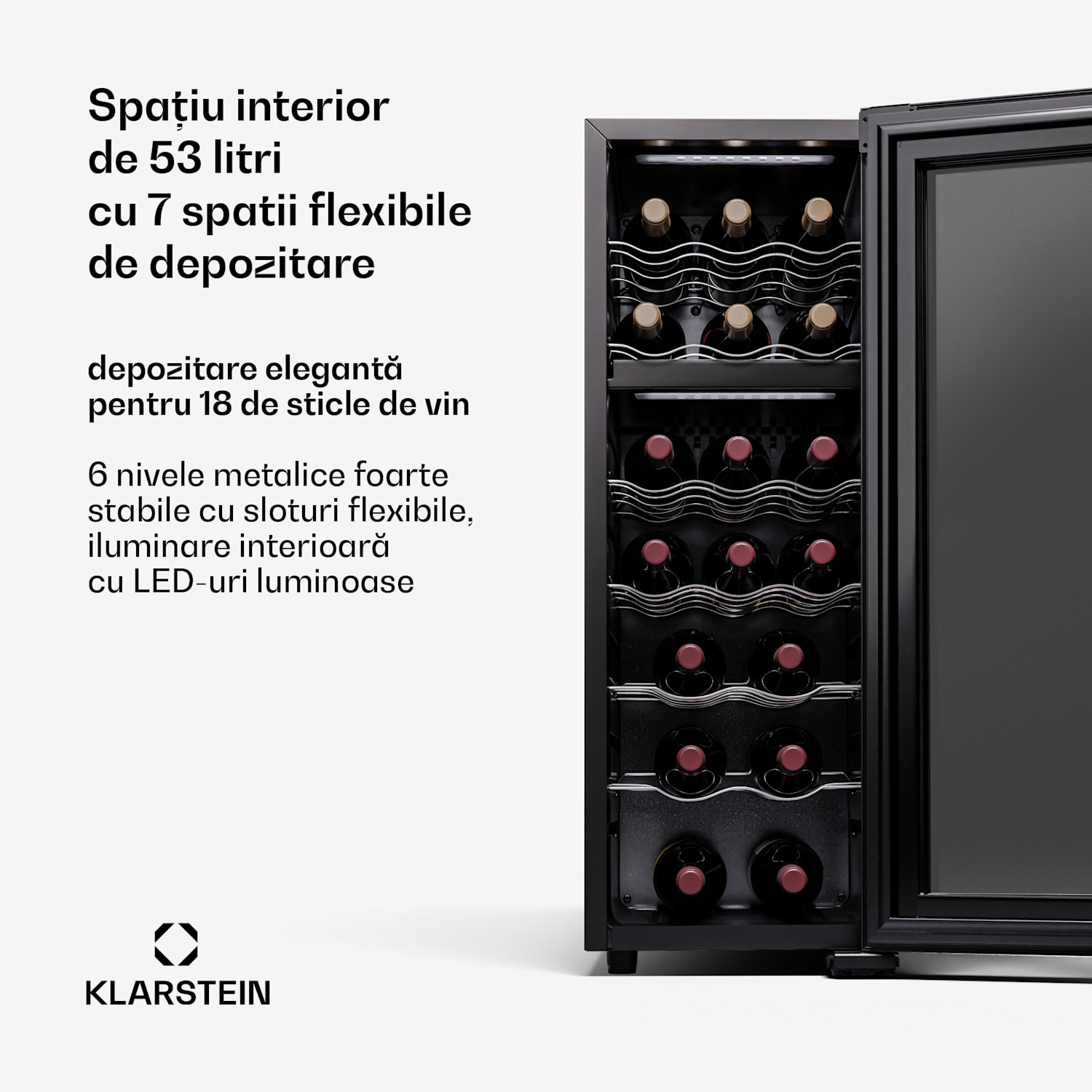 Shiraz 18 Duo, frigider pentru vin, 2 zone, 53 l / 18 sticle, 5-18 / 5-18 °C, control tactil 18 sticle | 2 | Negru