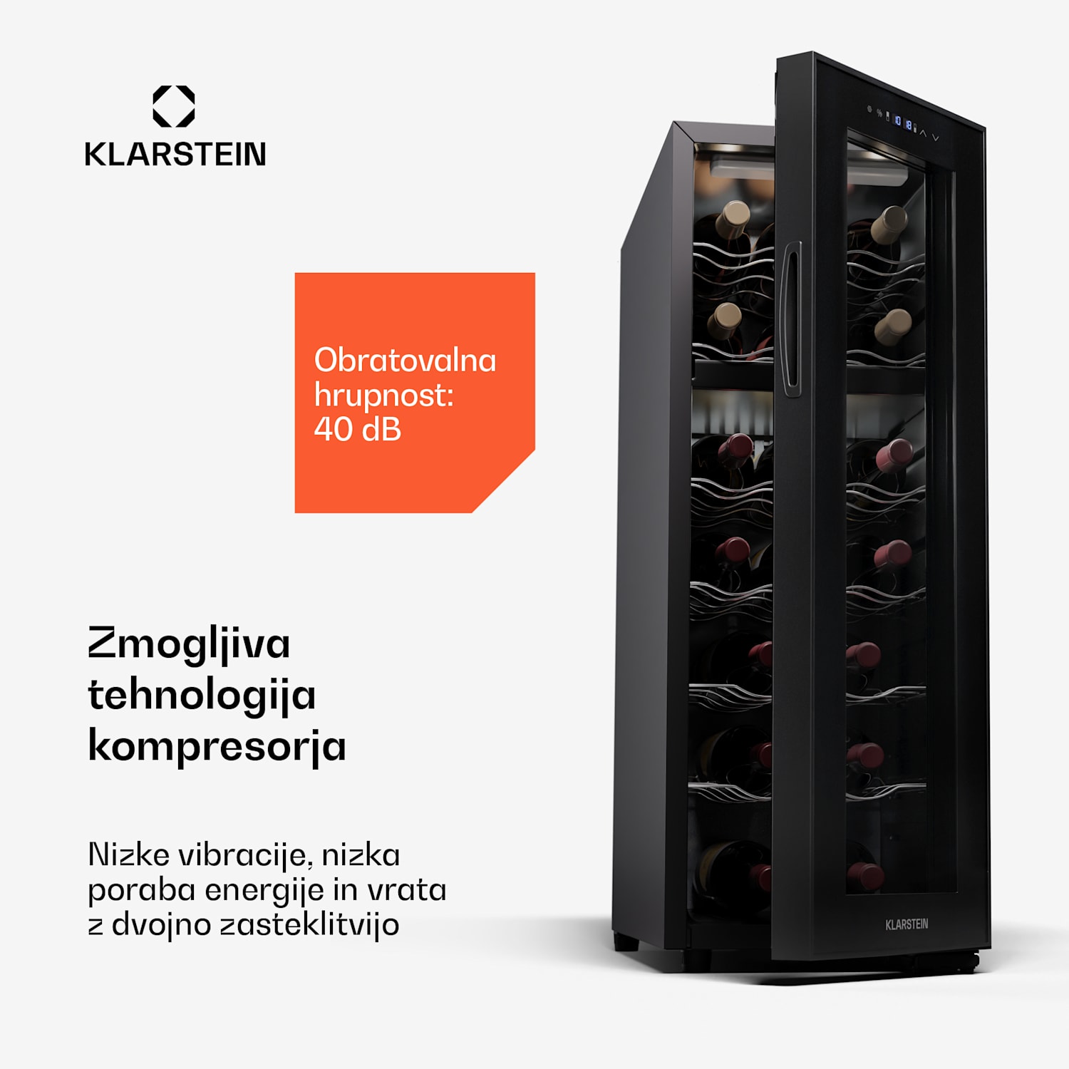 Shiraz 18 Duo, hladilnik za vino, 2 hladilni območji, 53 l/18 steklenic, 5-18 °C, upravljanje na dotik 18 steklenic | 2 | Črna