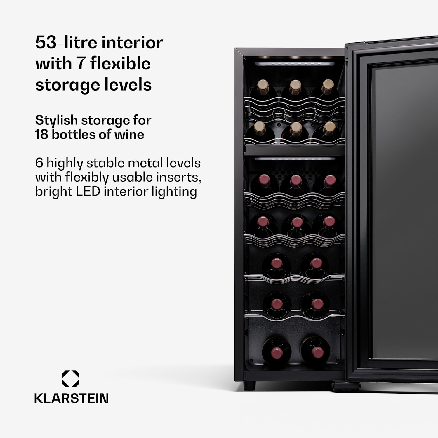 Shiraz 18 Duo wijnkoelkast 2 zones 53 liter 18 flessen 5-18°C touch 18 flessen | 2 koelzones | Zwart