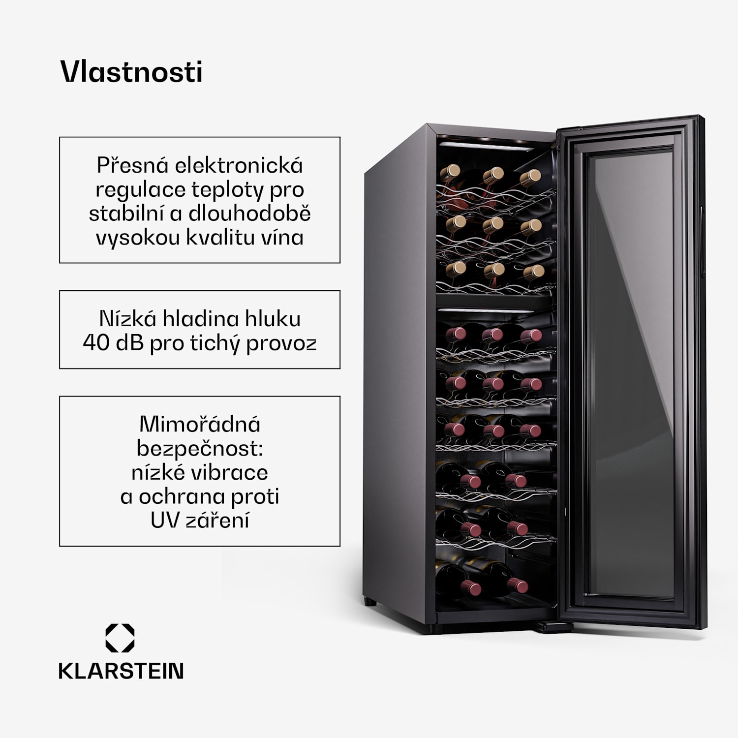 Shiraz 24 Duo, vinotéka, 2 zóny, 75 l/24 lahví, 5-18 °C, dotykové ovládání 24 botellas | 2 chladicí zóny | Negro