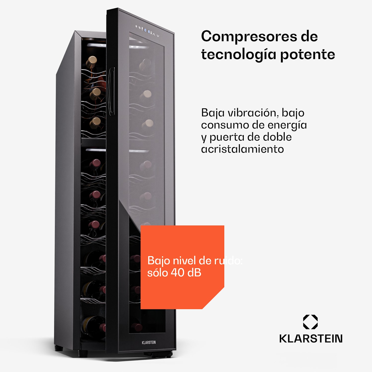 Shiraz 24 Duo refrigerador de vino 2 zonas 75 L/24 botellas 5-18 °C Touch 24 botellas | 2 zonas de refrigeración | Negro