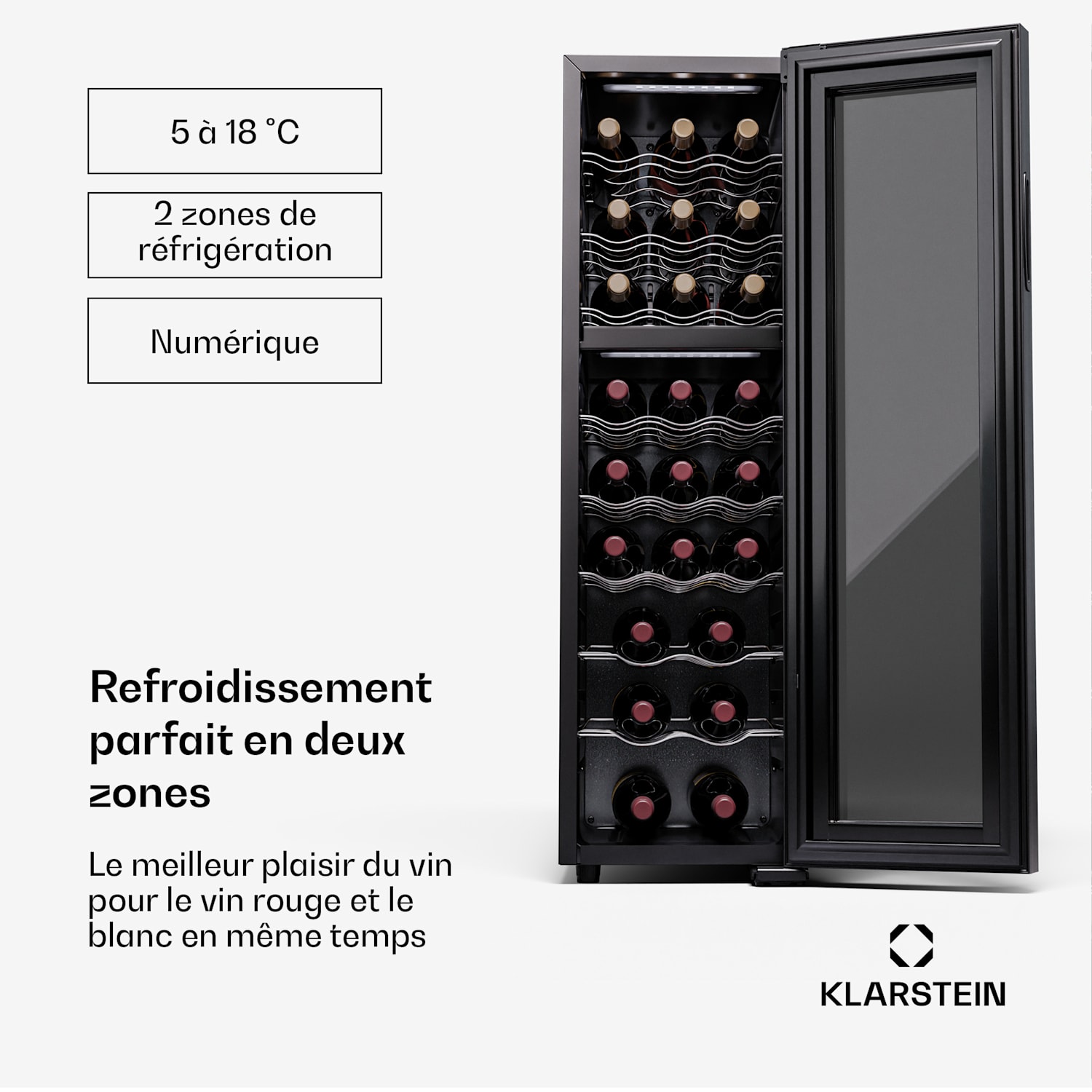 Shiraz 24 Duo Cave à vin 2 zones 75 L/24 bouteilles 5-18 °C Tactile 24 bouteilles | 2 zones de conservation | Noir