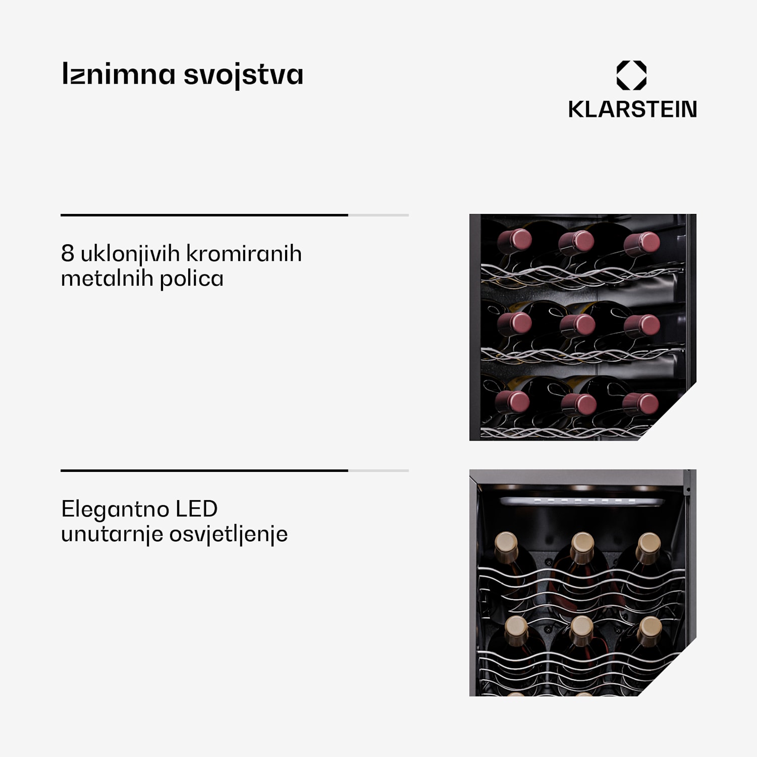 Shiraz 24 Duo, hladnjak za vino, 2 zone, 75 l/24 boce, 5-18 °C, upravljanje na dodir 24 bouteilles | 2 zones de conservation | Crna