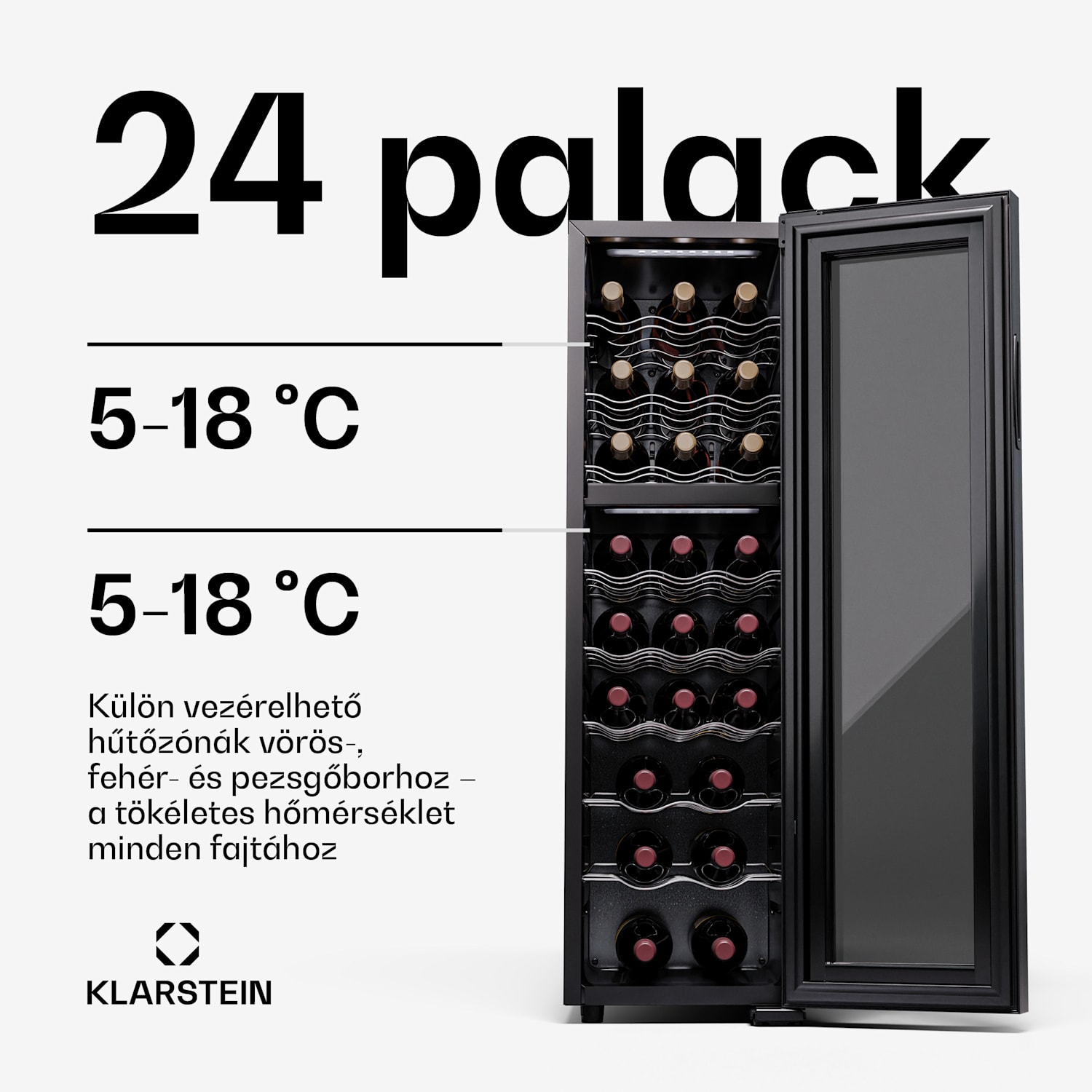 Shiraz 24 Duo, borhűtő, 2 zóna, 75 l/24 palack, 5-18 °C, érintésvezérlés 