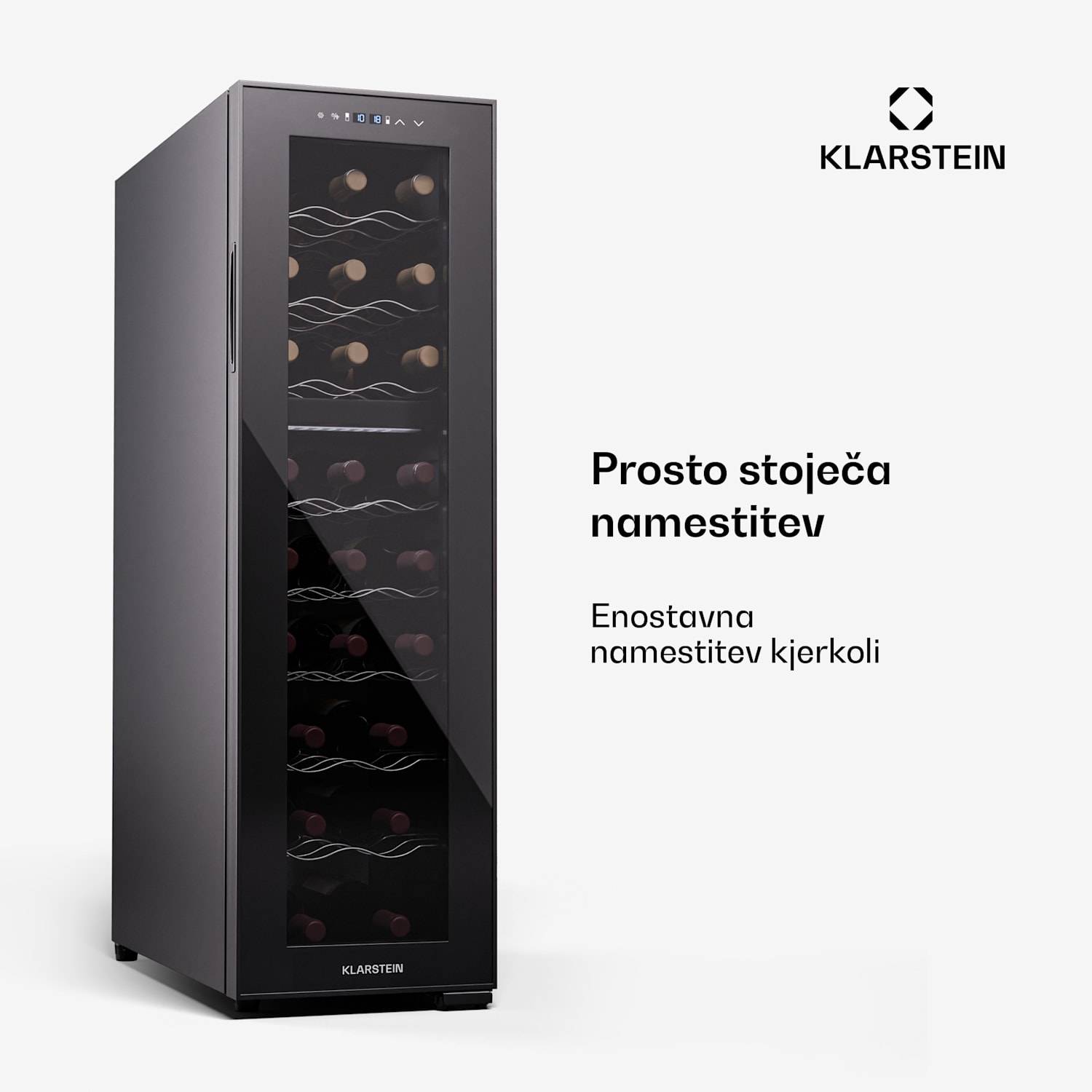 Shiraz 24 Duo, hladilnik za vino, 2 hladilni območji, 75 l/24 steklenic, 5-18 °C, upravljanje na dotik 24 flessen | 2 chladicí zóny | Črna