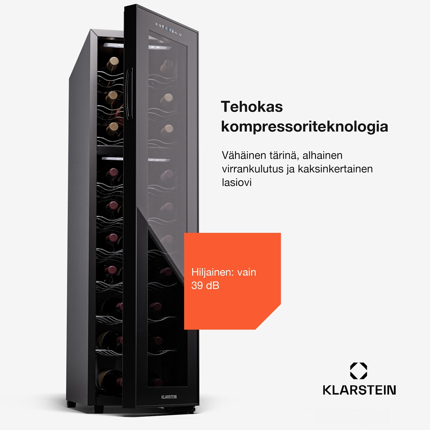 Shiraz 27 Duo viinijääkaappi 2 aluetta 83 l/27 pullolle 5 - 18 °C kosketus 27 pulloa | 2 jäähdytysalue | Musta