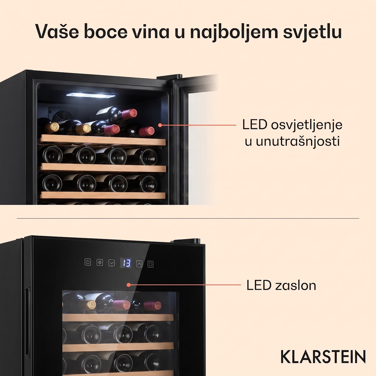 Shiraz 14 Slim Uno hladnjak za vino 14 boce 5 - 18 °C upravljanje na dodir 14 boca | 1 | Crna