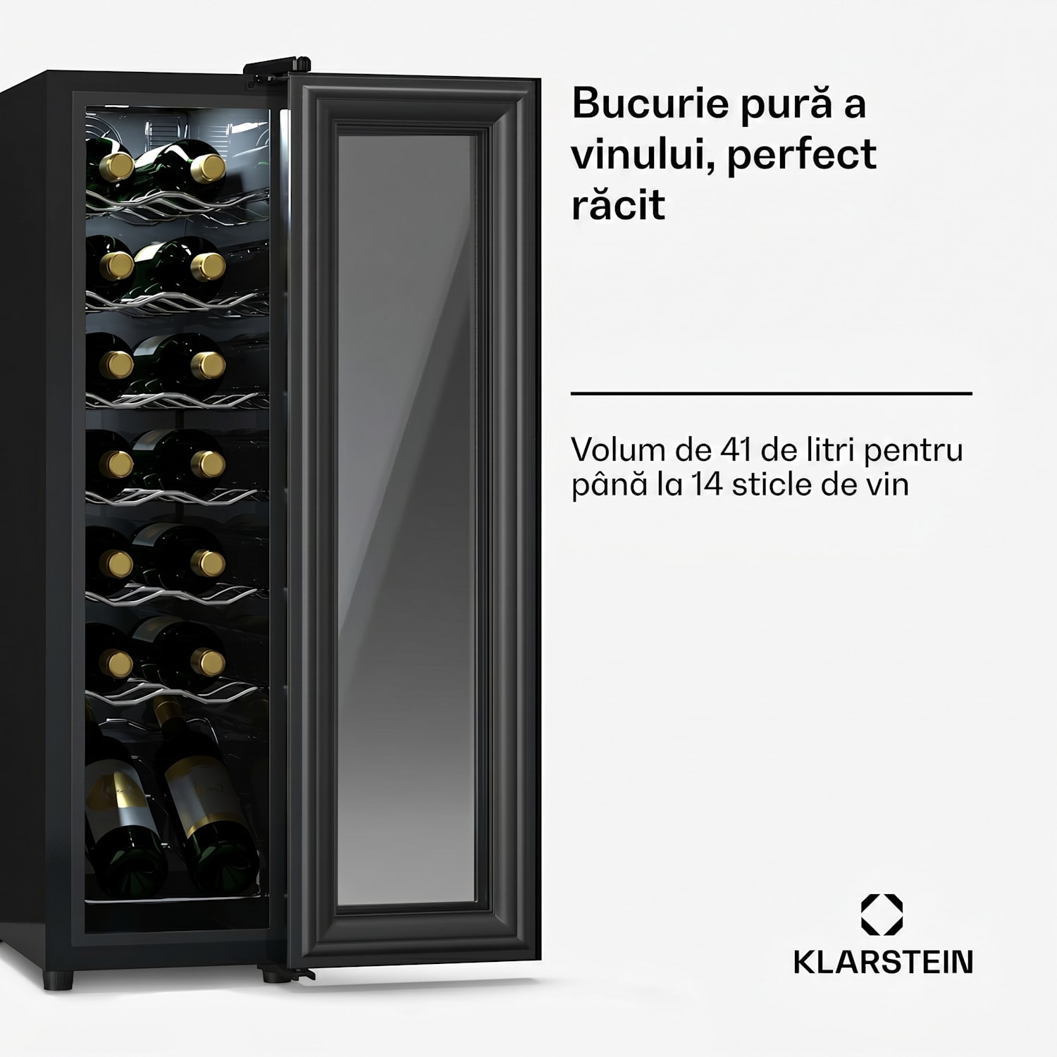 Frigider de vinuri Shiraz 14 Slim Uno, 14 sticle, 5–18 °C, control tactil. 14 sticle | 1 | Negru