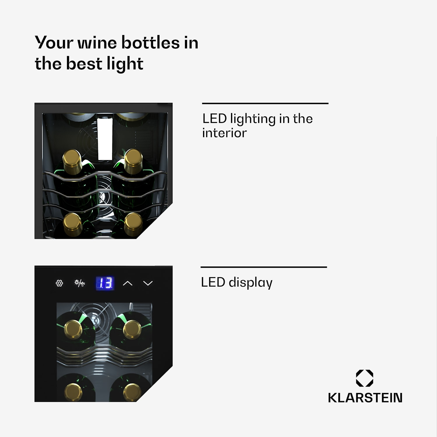 Shiraz 14 Slim Uno chladnička na víno 14 fliaš 5 - 18 °C dotykové ovládanie 14 fliaš | 1 chladiaca zóna | Čierna