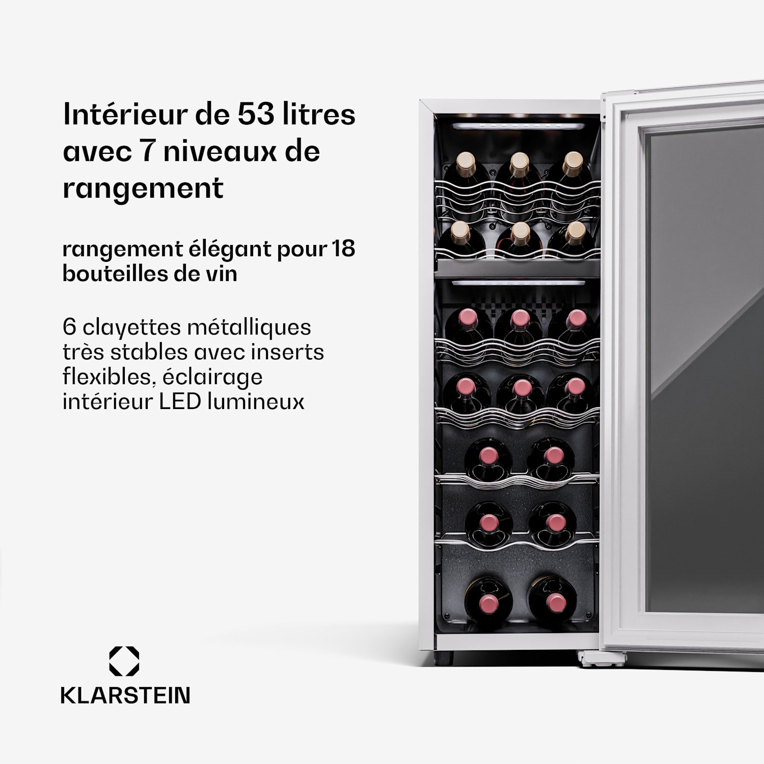 Shiraz 18 Duo Cave à vin 2 zones 53 L/18 bouteilles 5-18 °C Tactile 18 bouteilles | 2 zones de conservation | Blanc