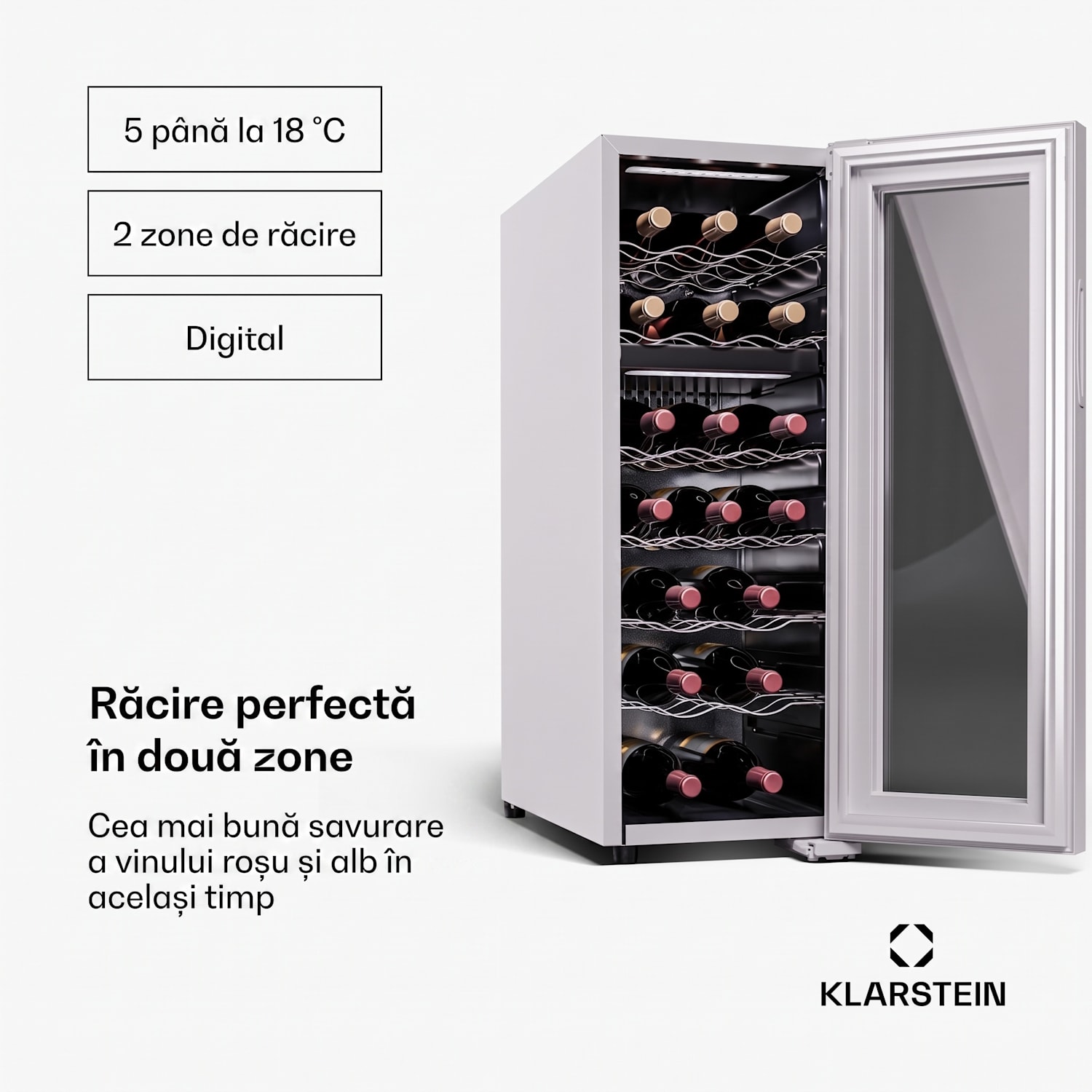 Shiraz 18 Duo, frigider pentru vin, 2 zone, 53 l / 18 sticle, 5-18 / 5-18 °C, control tactil 18 sticle | 2 | Alb