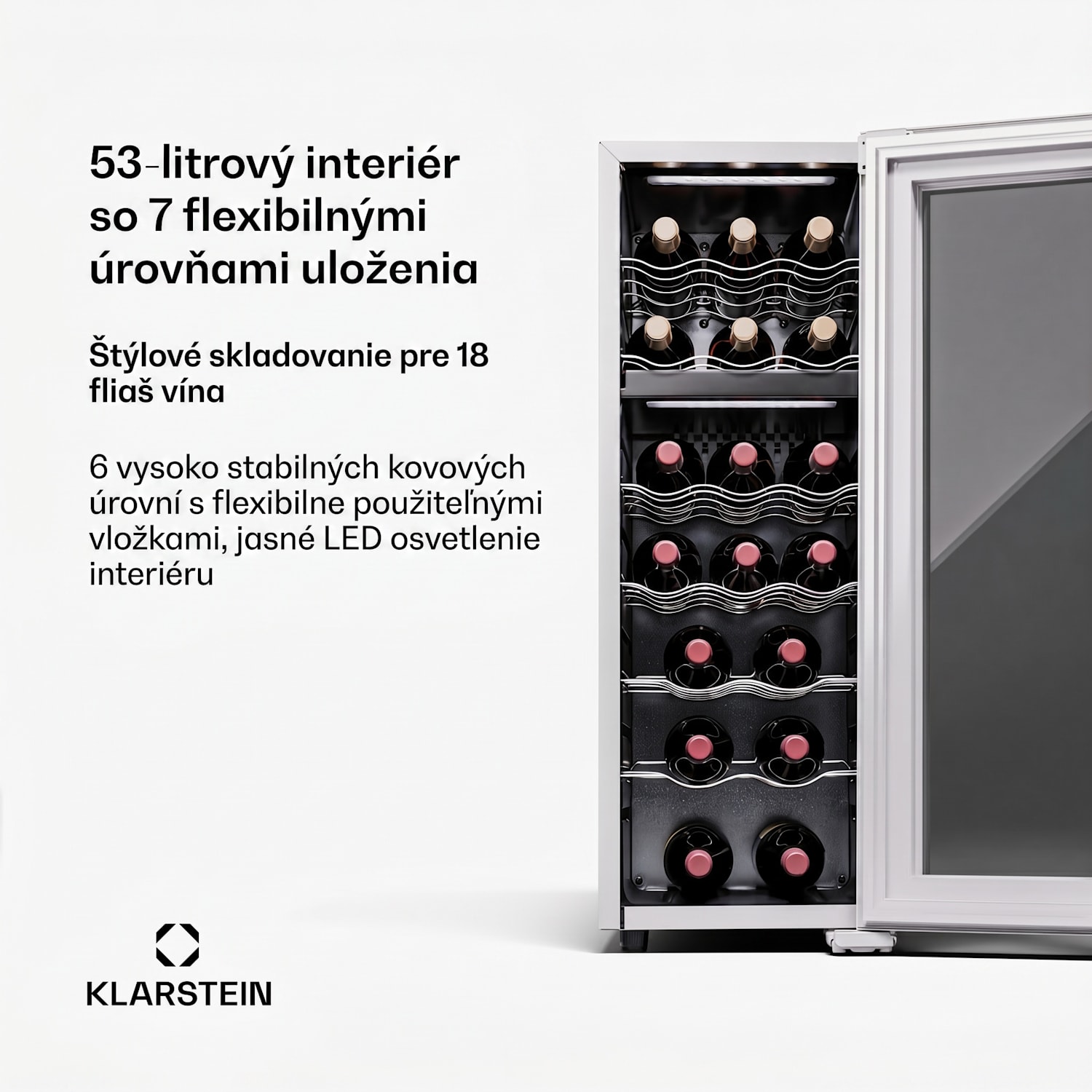 Shiraz 18 Duo, chladnička na víno, 2 zóny, 53 l/18 fliaš, 5-18 / 5-18 °C, dotykové ovládanie 18 fliaš | 2 chladiace zóny | Biela