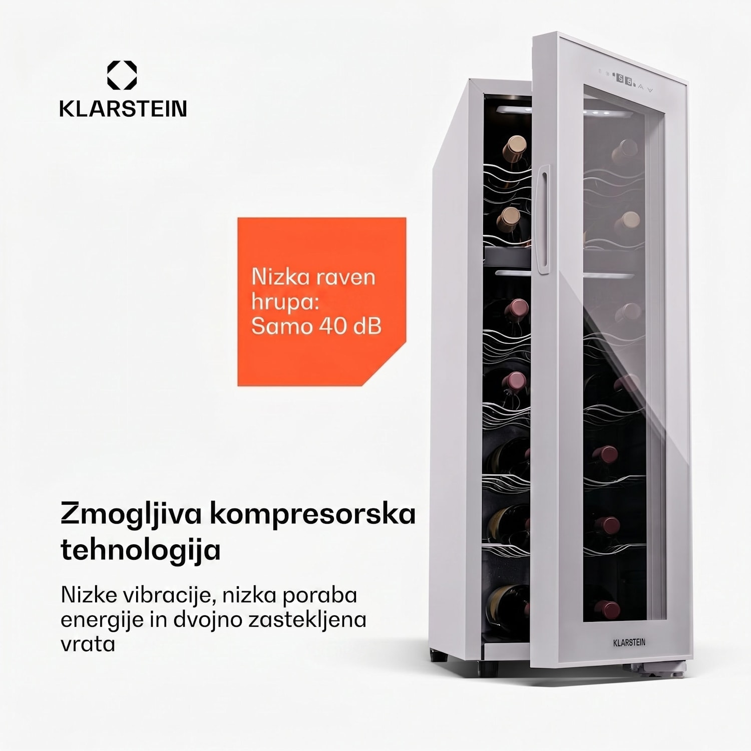 Shiraz 18 Duo, hladilnik za vino, 2 hladilni območji, 53 l/18 steklenic, 5-18 °C, upravljanje na dotik 18 steklenic | 2 | Bela