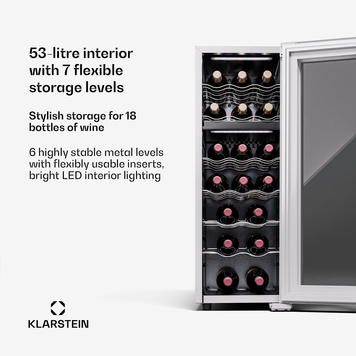 Shiraz 18 Duo wijnkoelkast 2 zones 53 liter 18 flessen 5-18°C touch 18 flessen | 2 koelzones | Wit