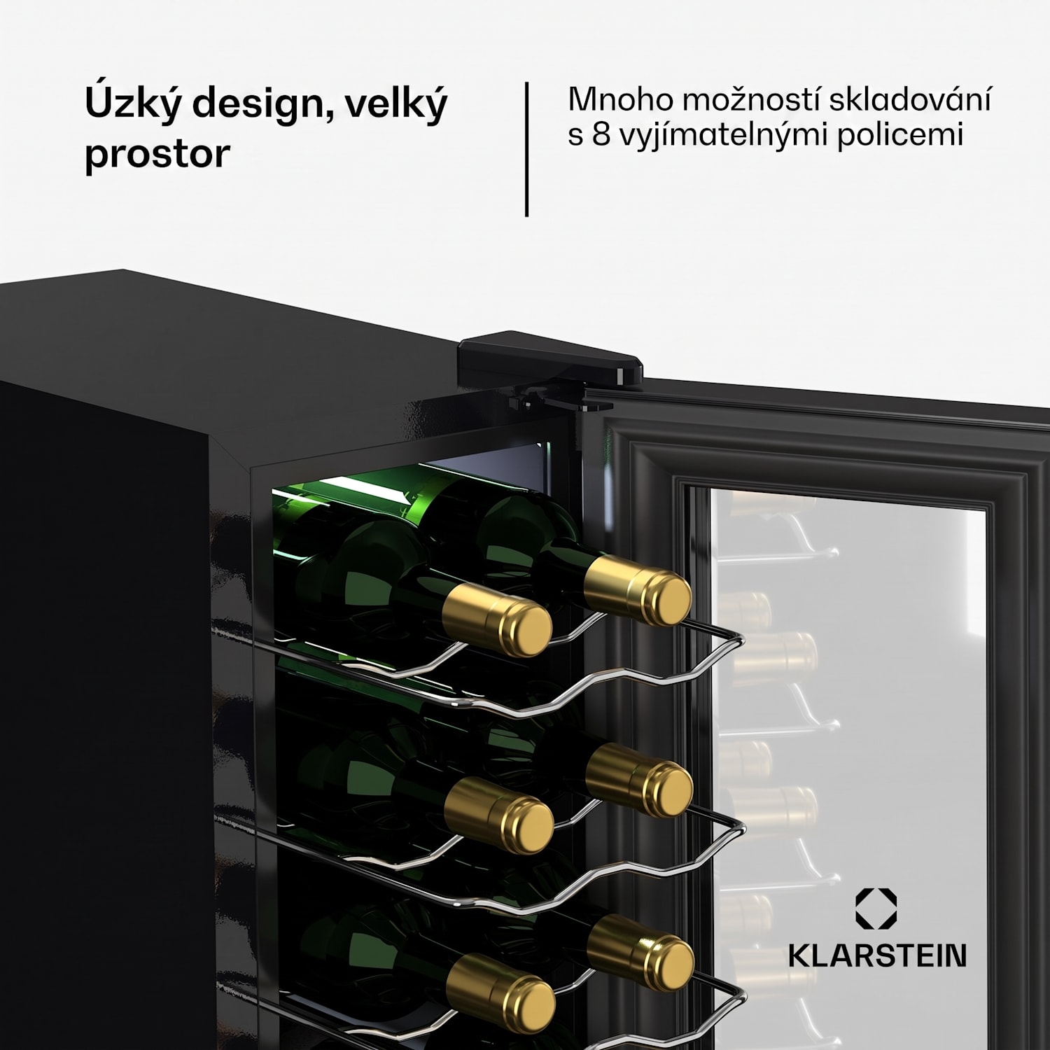 Shiraz 18 Slim Uno, lednice na víno, 18 lahví, 5 - 18 °C, dotykové ovládání 18 lahví (úzké) | 1 chladící zóna | Černá