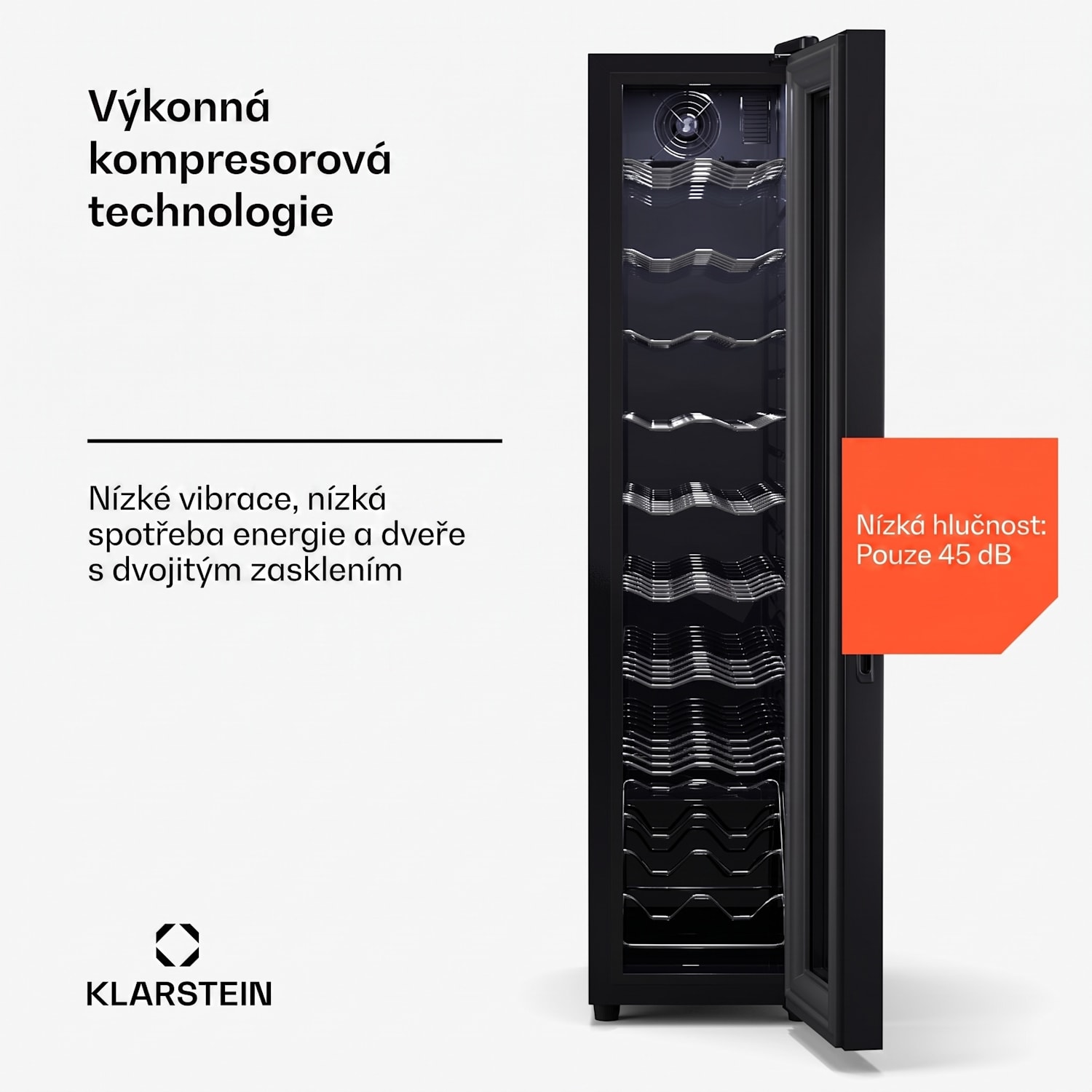 Shiraz 18 Slim Uno, lednice na víno, 18 lahví, 5 - 18 °C, dotykové ovládání 18 lahví (úzké) | 1 chladící zóna | Černá